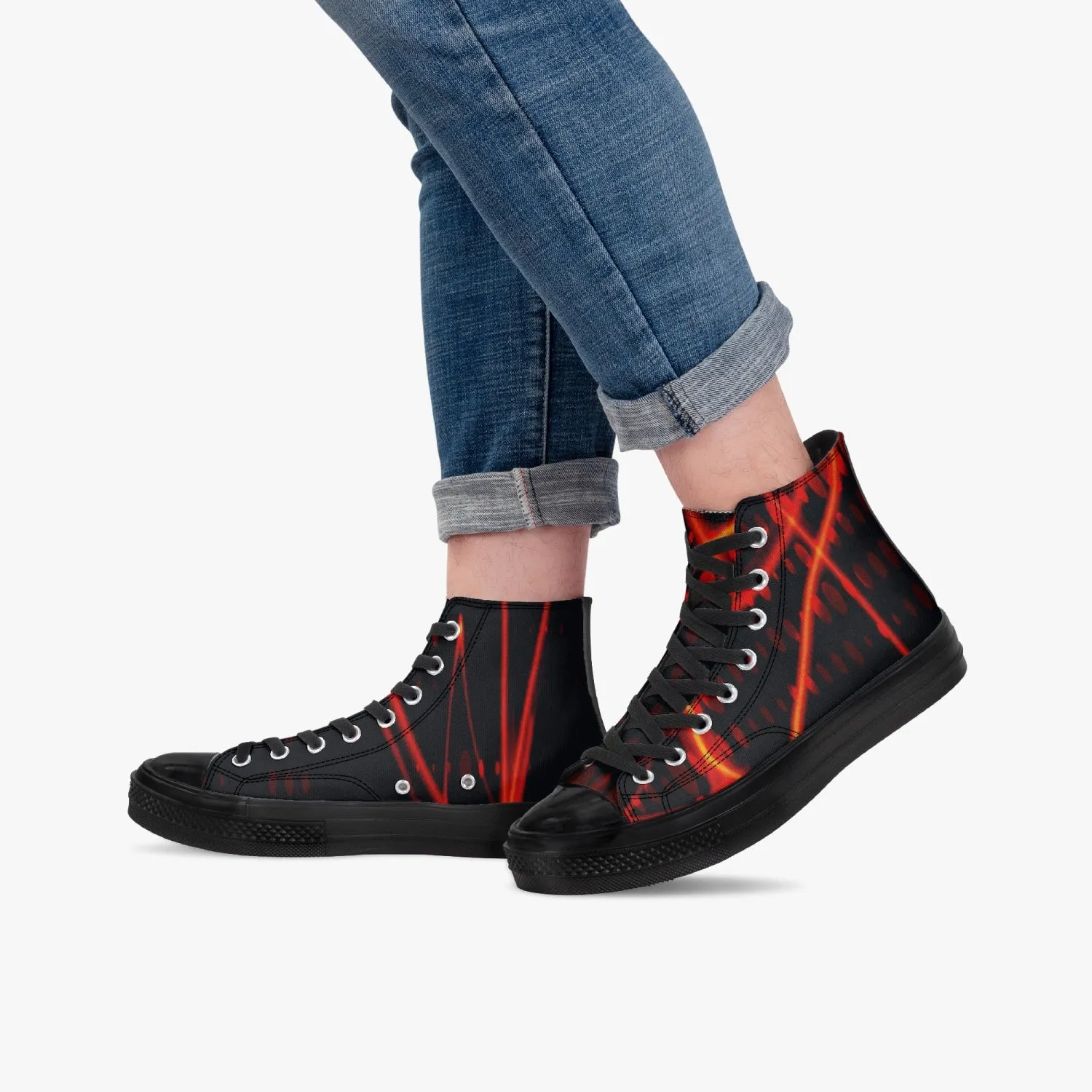 Officially Sexy Orange Laser High-Top Canvas Shoes - Black
