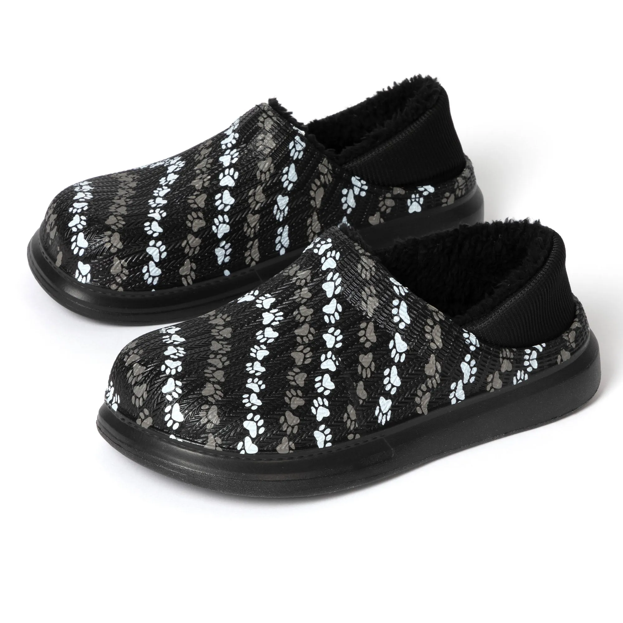 Paw Print Faux Fur Lined Slipper Shoes with Comfort Heel