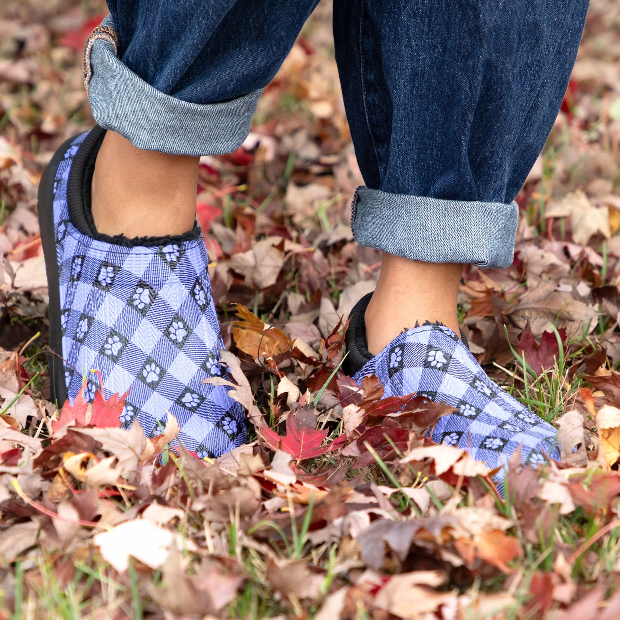 Paw Print Faux Fur Lined Slipper Shoes with Comfort Heel