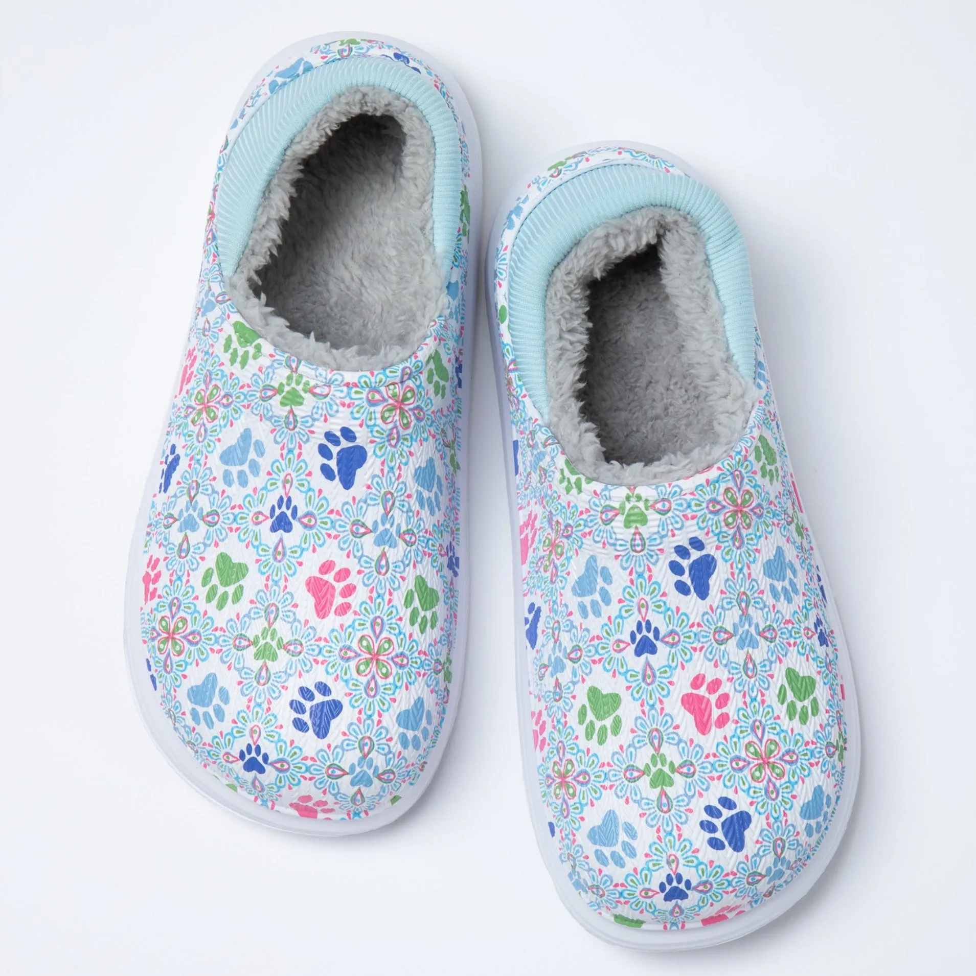 Paw Print Faux Fur Lined Slipper Shoes with Comfort Heel