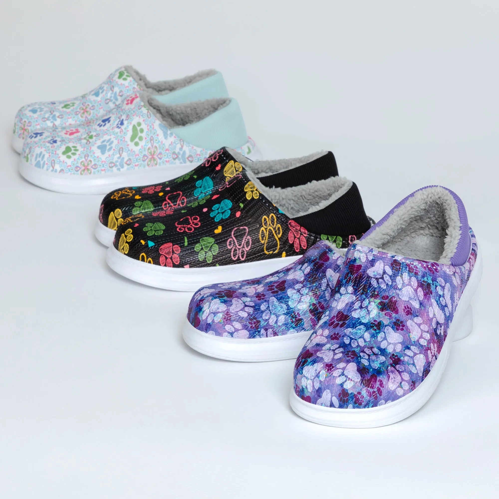 Paw Print Faux Fur Lined Slipper Shoes with Comfort Heel