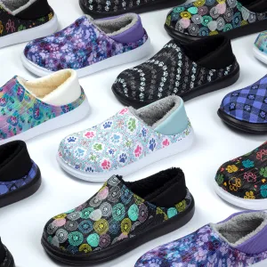 Paw Print Faux Fur Lined Slipper Shoes with Comfort Heel