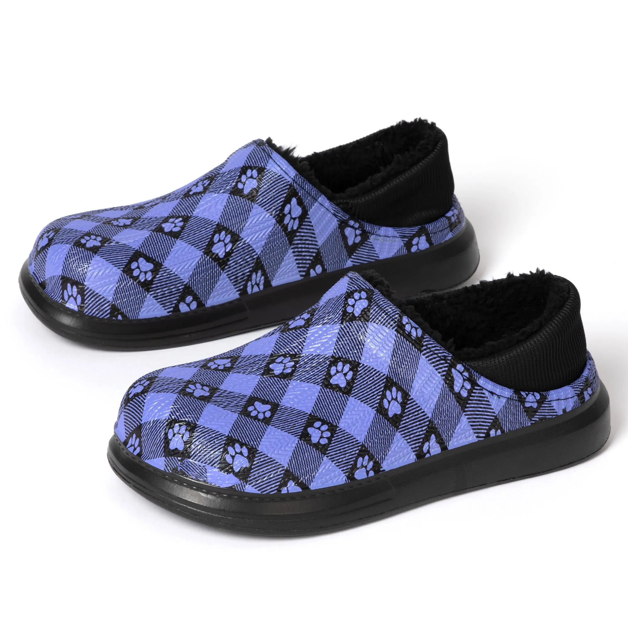 Paw Print Faux Fur Lined Slipper Shoes with Comfort Heel