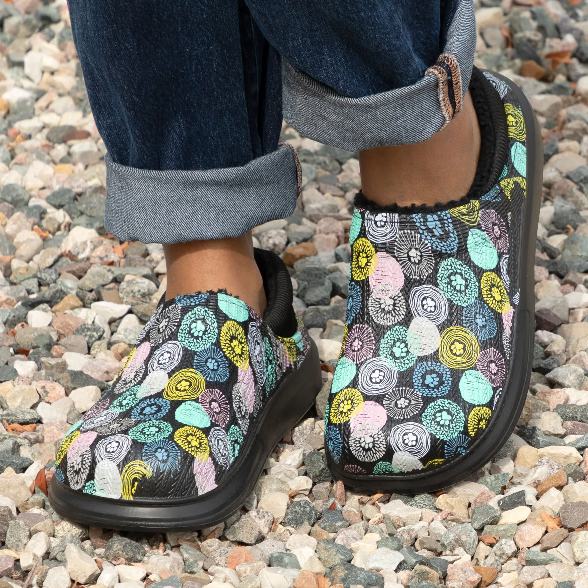 Paw Print Faux Fur Lined Slipper Shoes with Comfort Heel