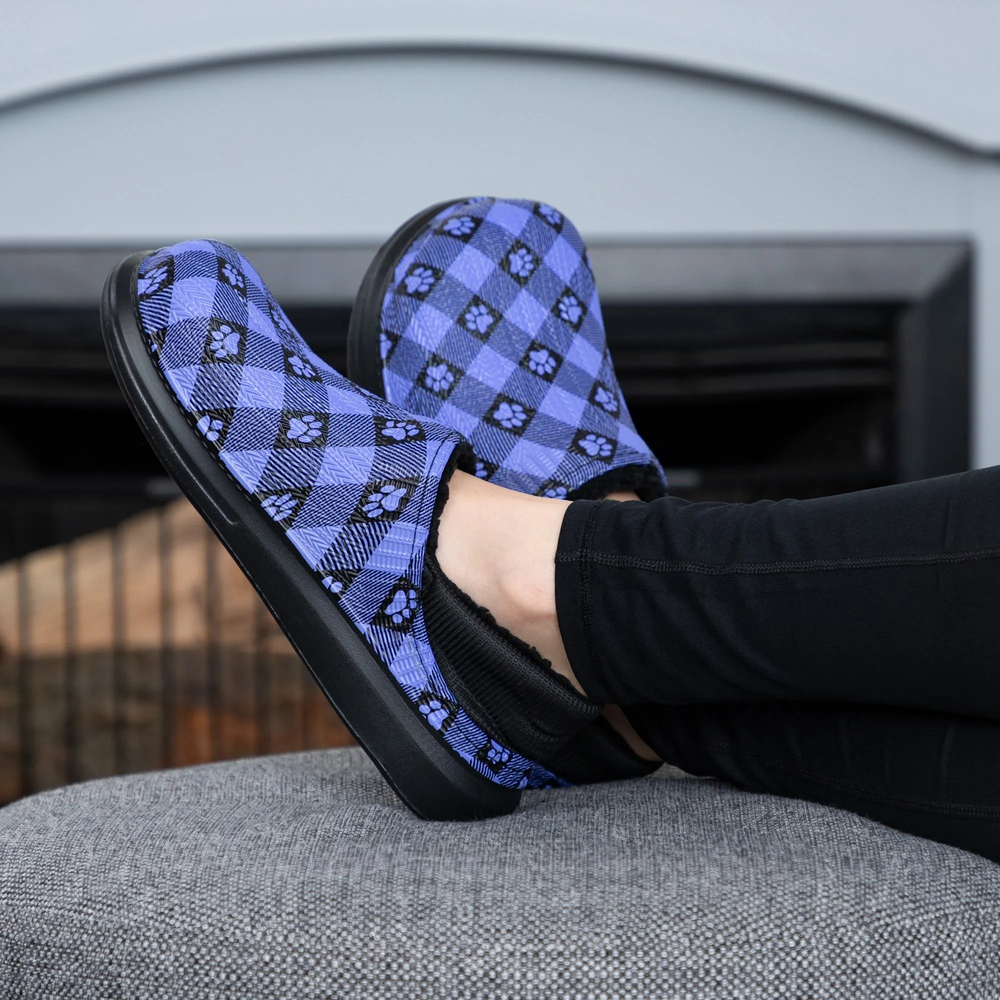 Paw Print Faux Fur Lined Slipper Shoes with Comfort Heel
