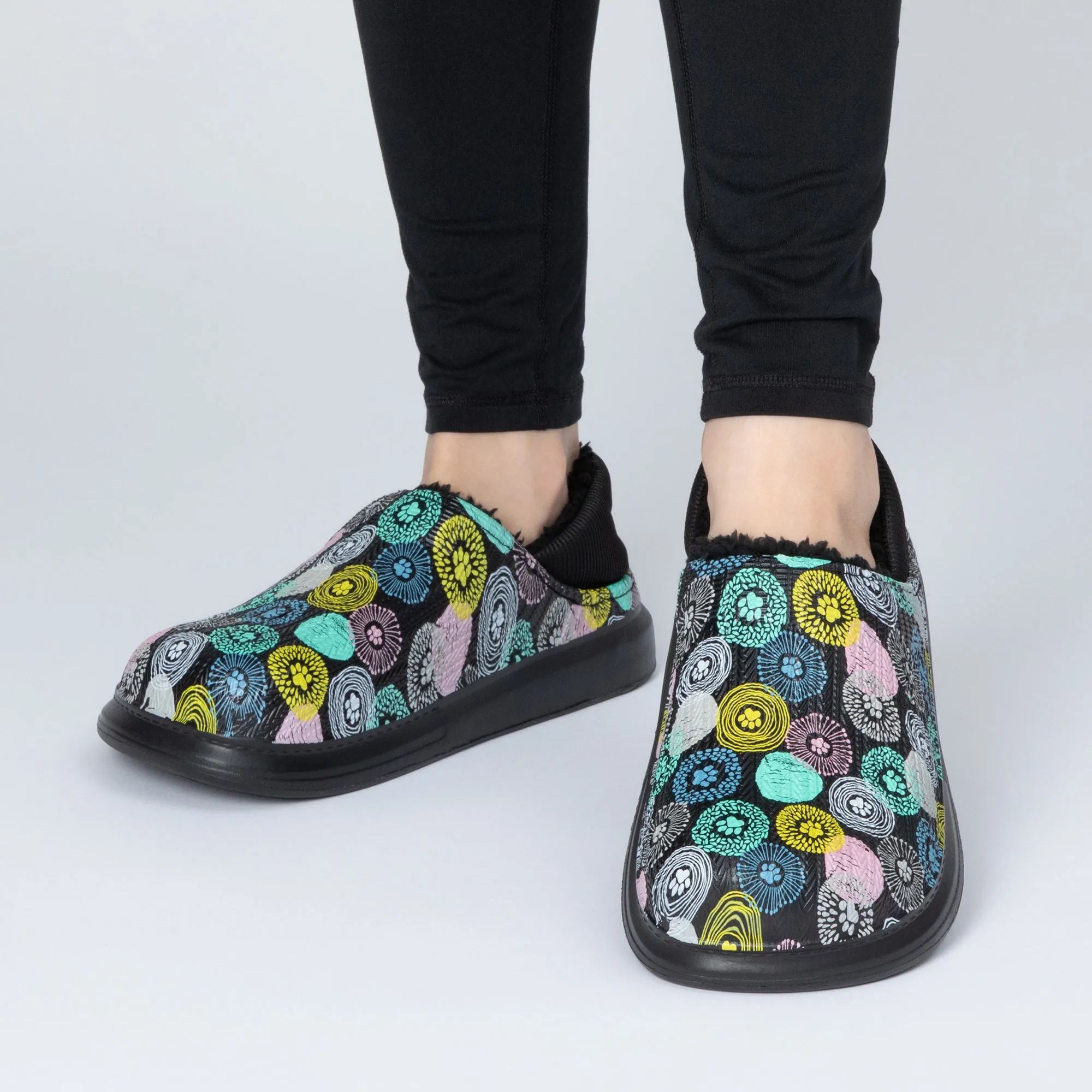 Paw Print Faux Fur Lined Slipper Shoes with Comfort Heel