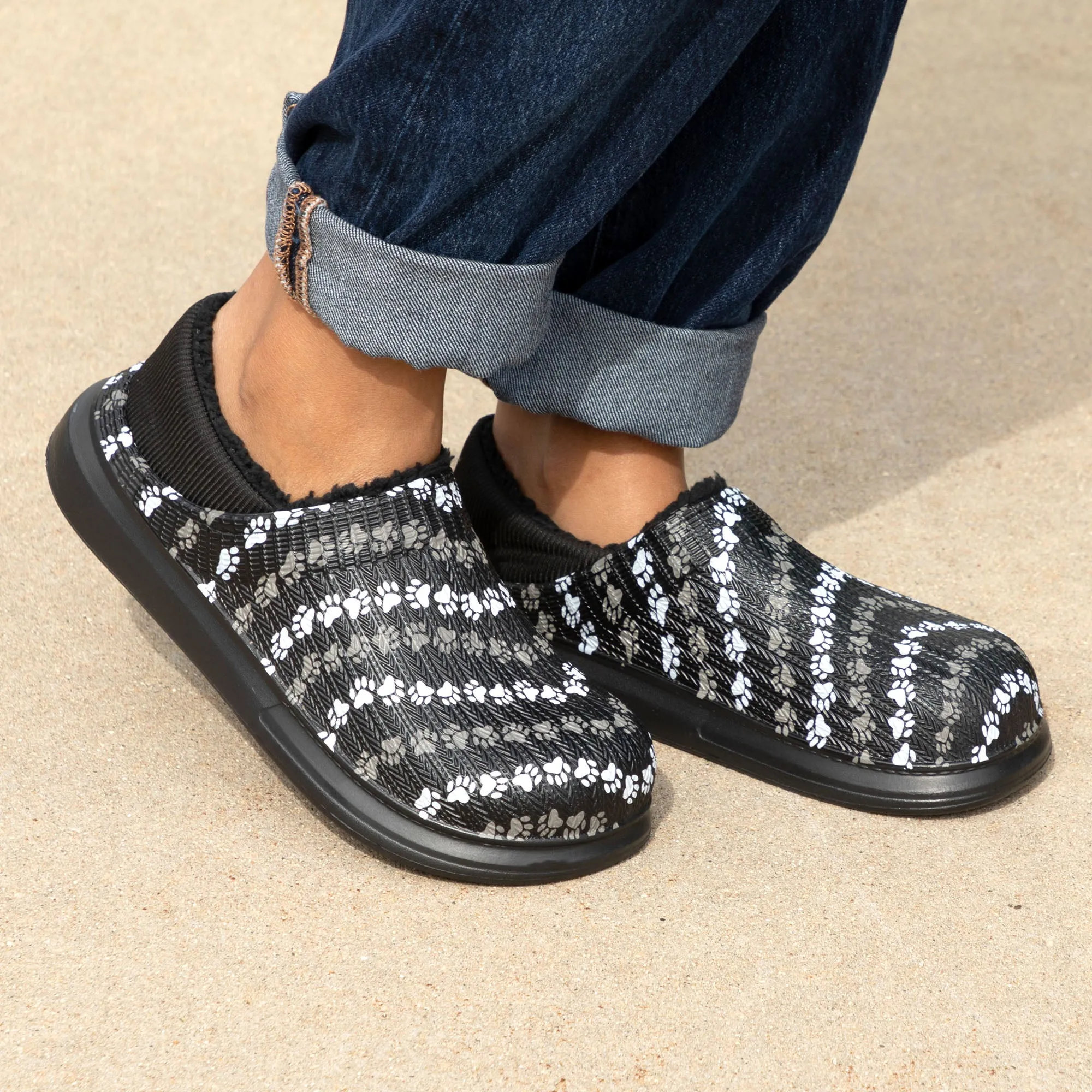Paw Print Faux Fur Lined Slipper Shoes with Comfort Heel
