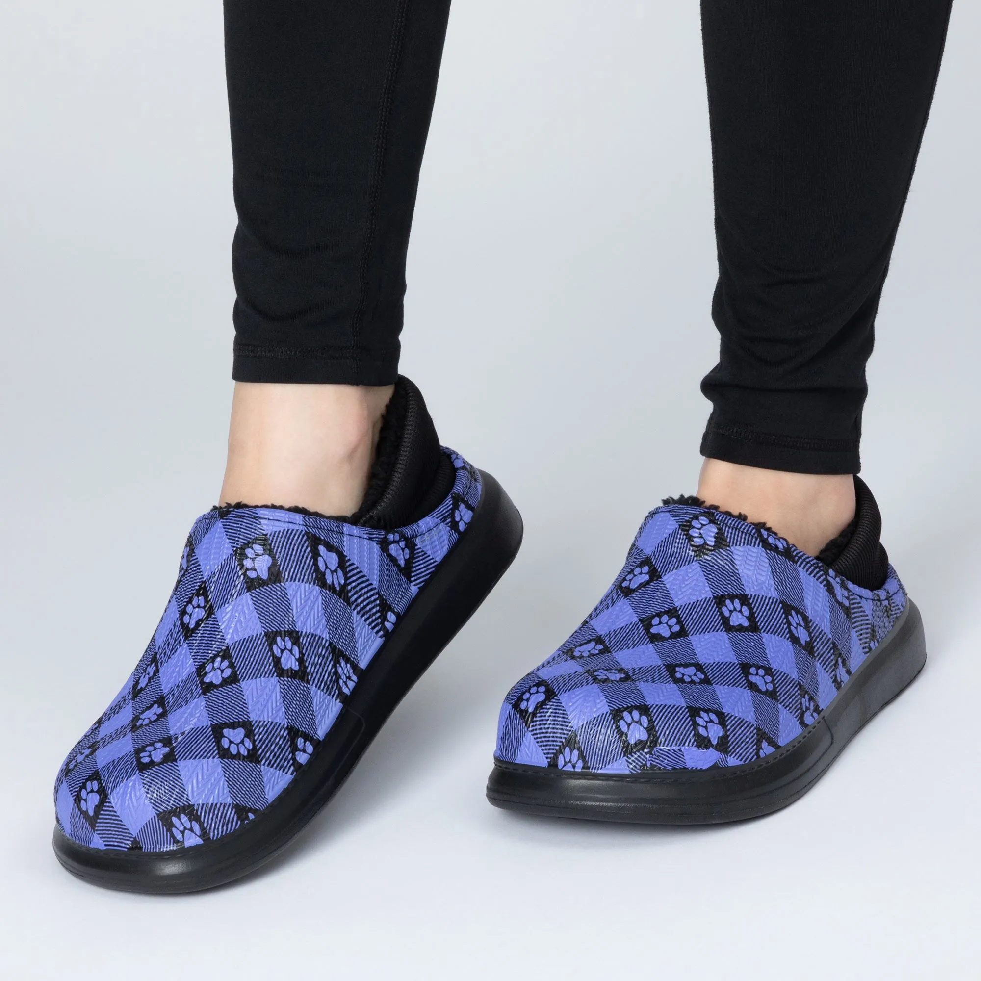 Paw Print Faux Fur Lined Slipper Shoes with Comfort Heel