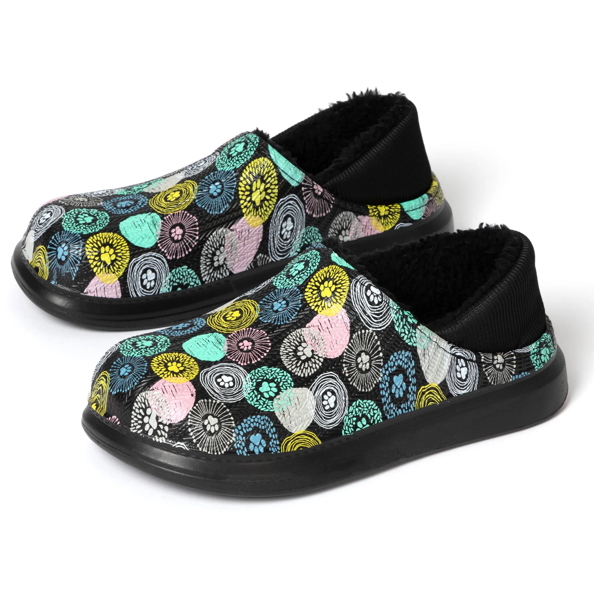 Paw Print Faux Fur Lined Slipper Shoes with Comfort Heel