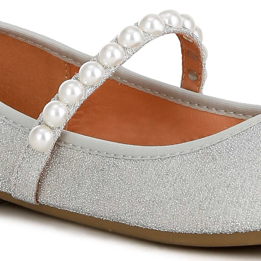 Pearl Strapped Glitter Ballerinas