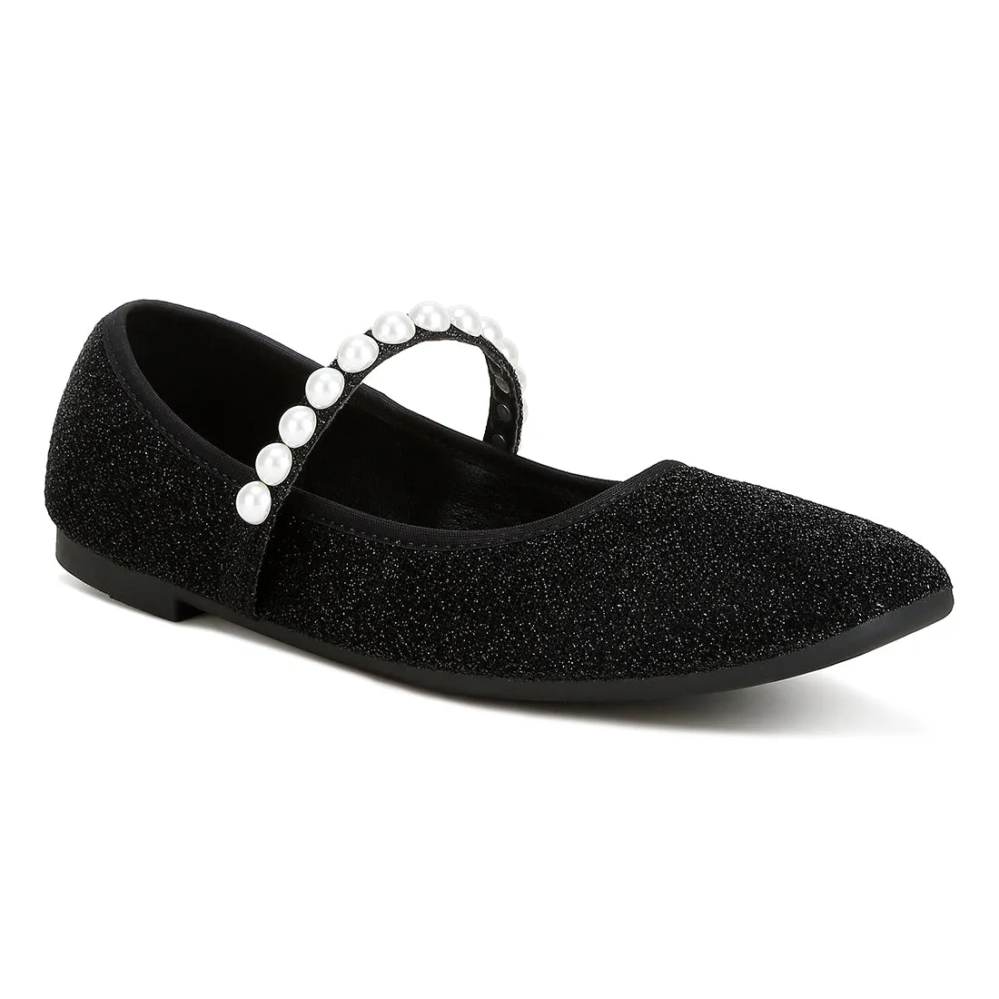 Pearl Strapped Glitter Ballerinas