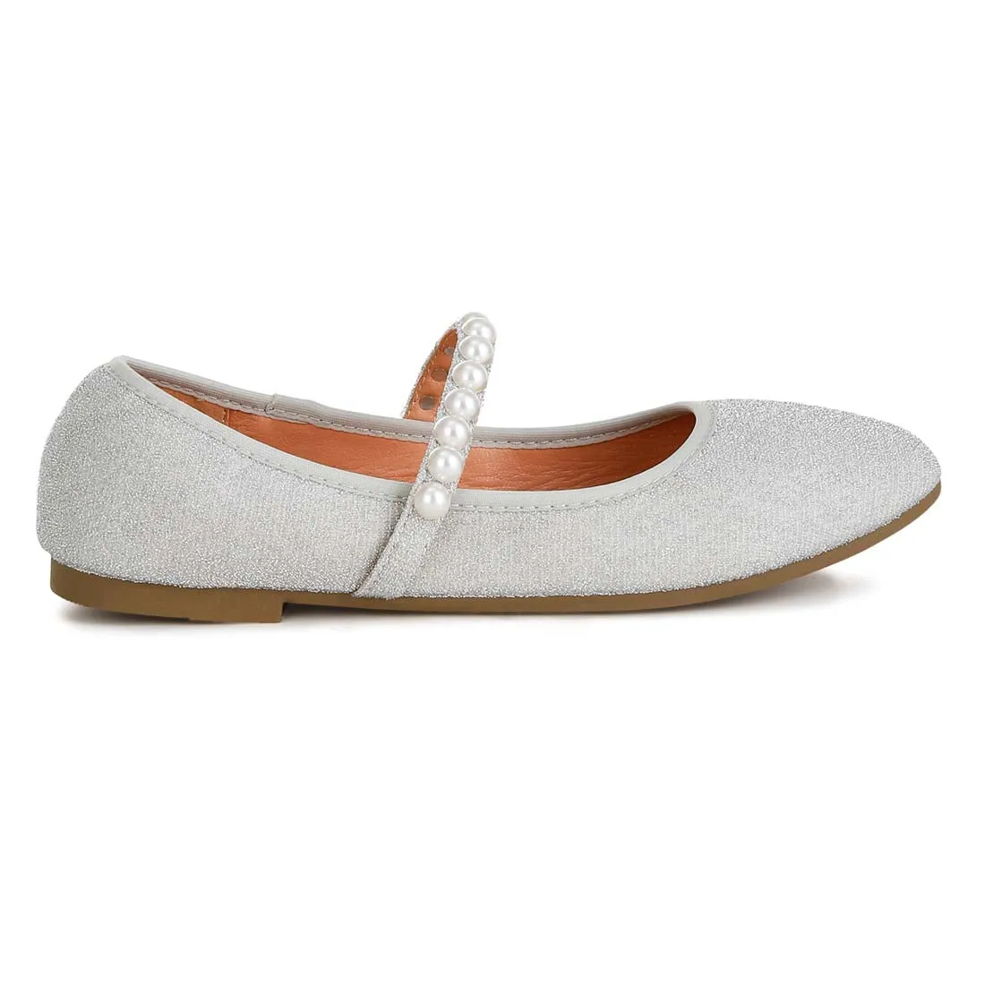 Pearl Strapped Glitter Ballerinas