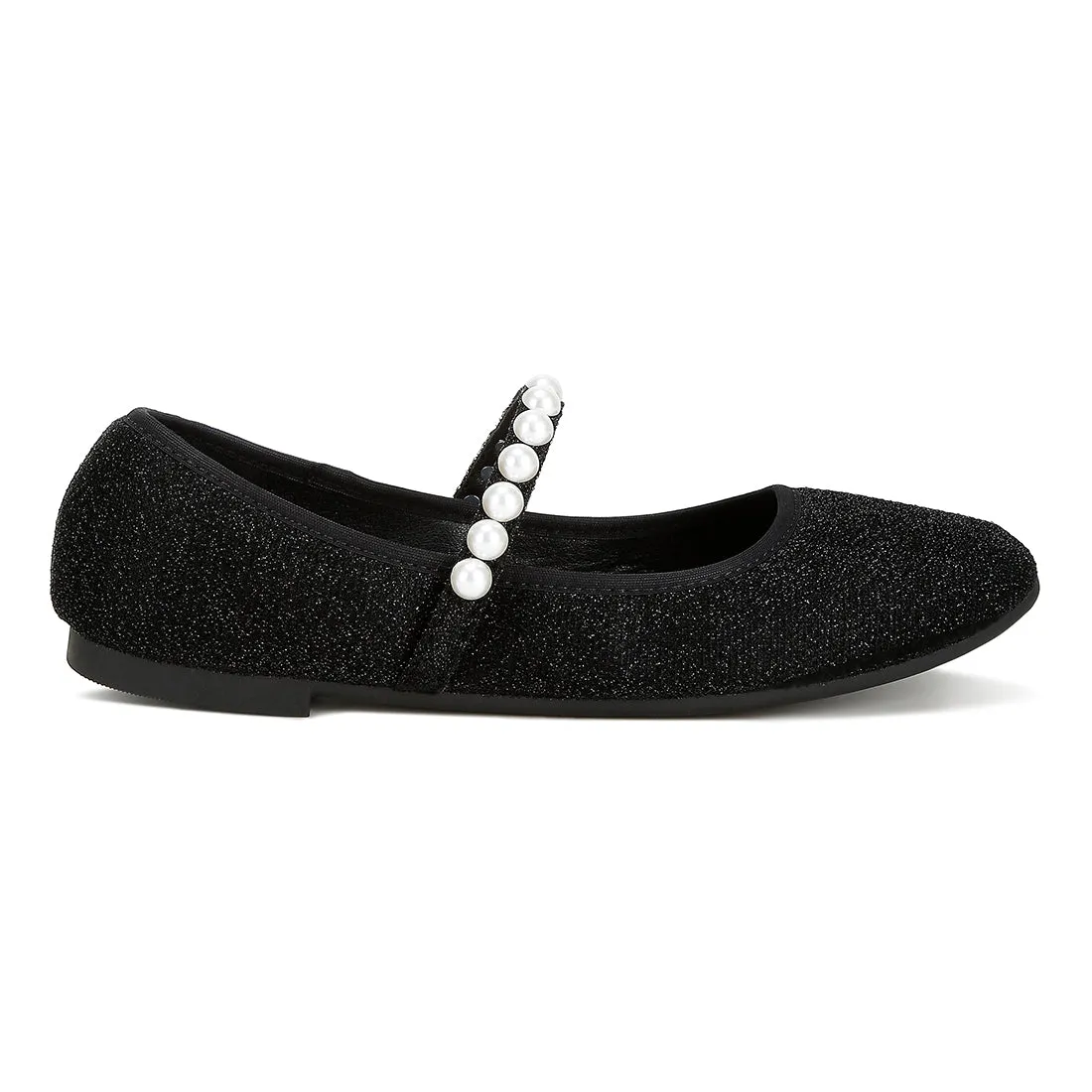 Pearl Strapped Glitter Ballerinas