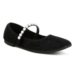 Pearl Strapped Glitter Ballerinas