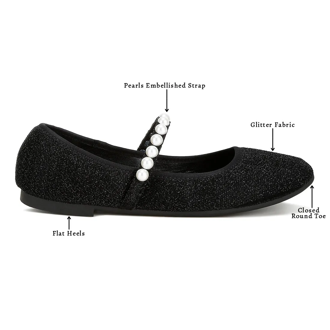 Pearl Strapped Glitter Ballerinas
