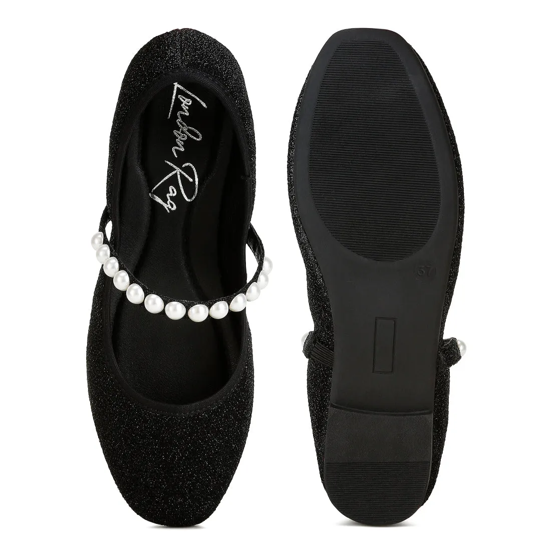 Pearl Strapped Glitter Ballerinas