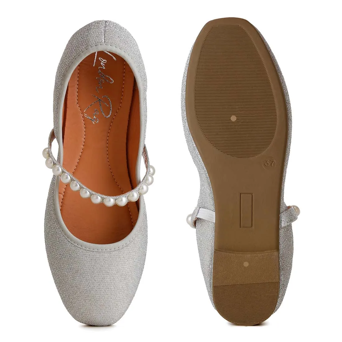 Pearl Strapped Glitter Ballerinas