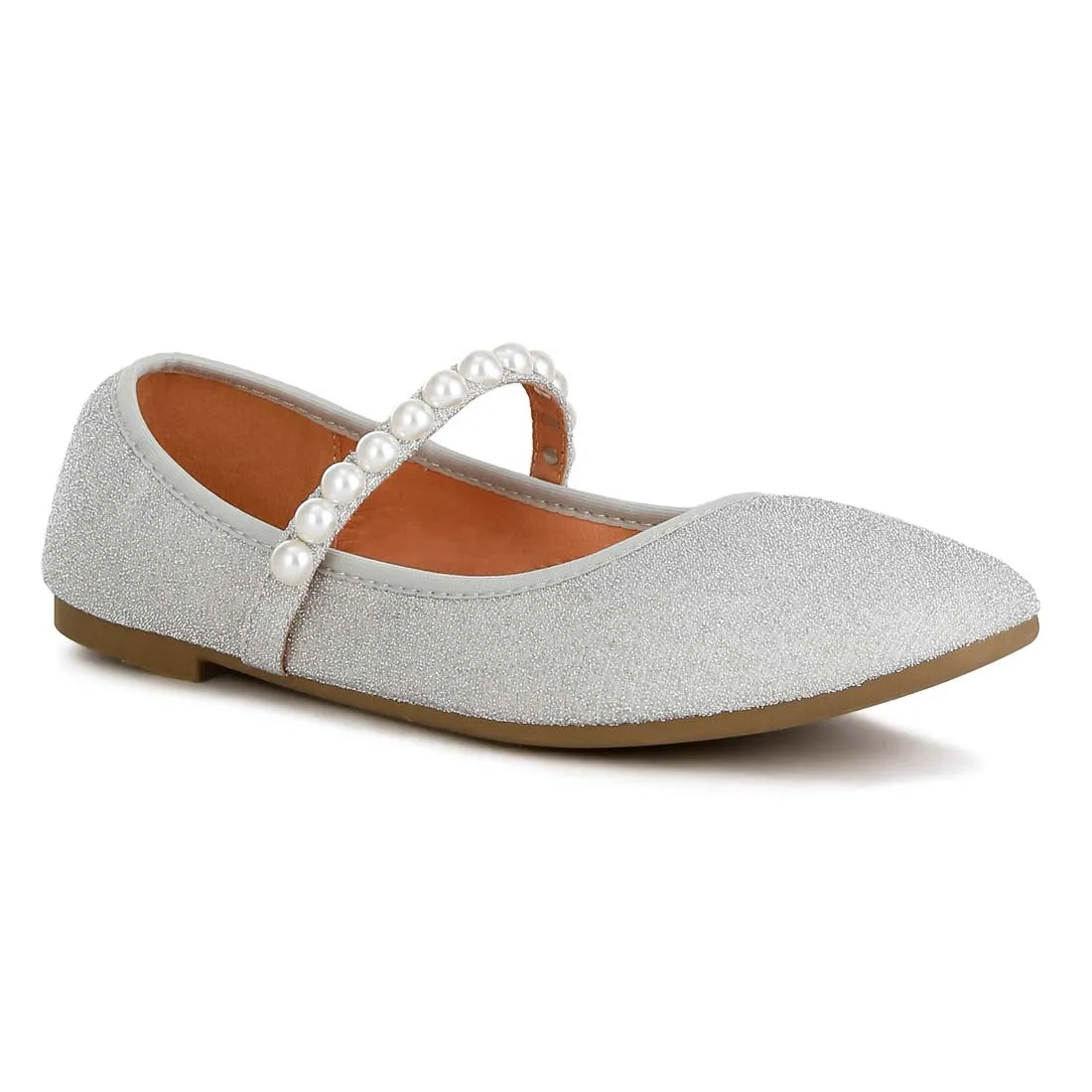 Pearl Strapped Glitter Ballerinas