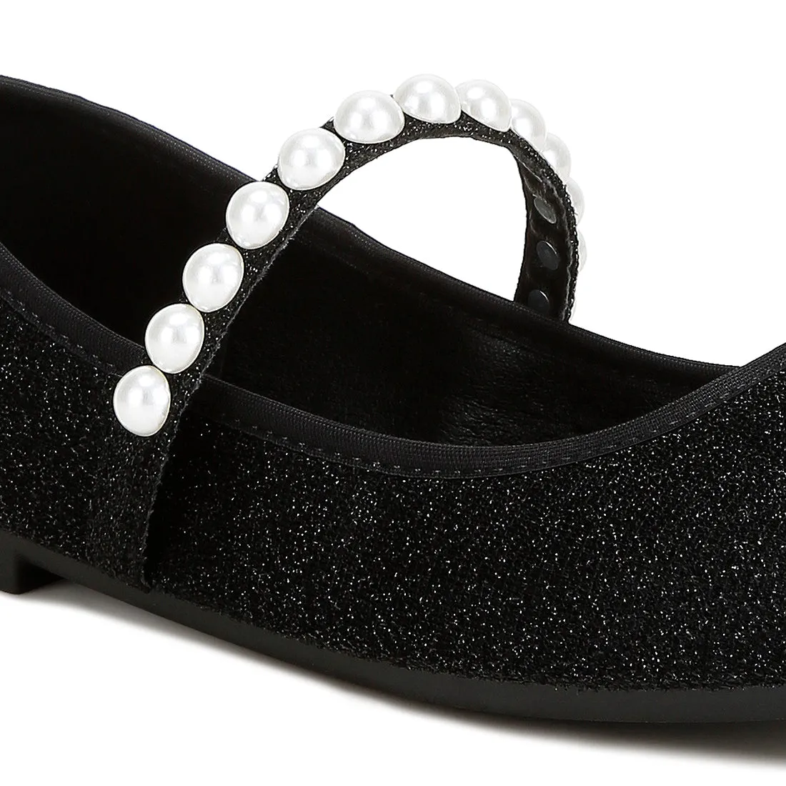 Pearl Strapped Glitter Ballerinas
