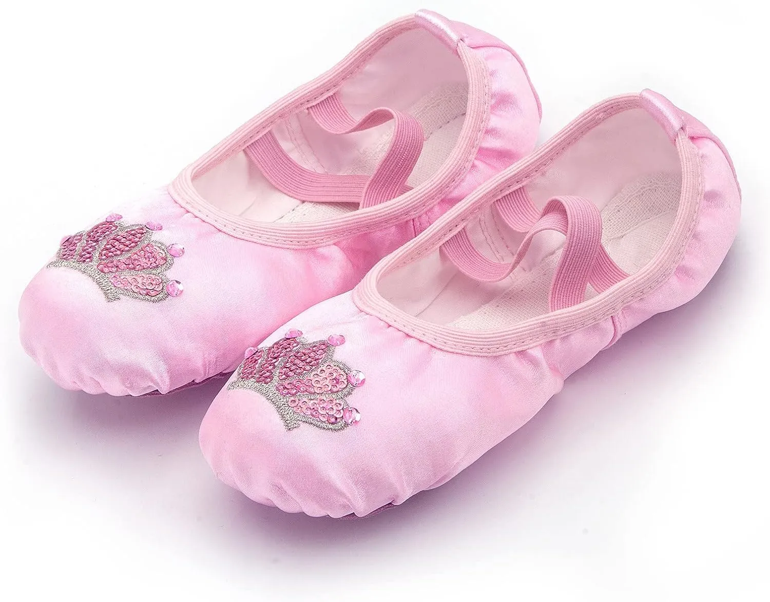 Pink Ballet Shoes Girls Satin Dance Practice Slippers Soft Lightweight with Elastic Laces for Yoga
