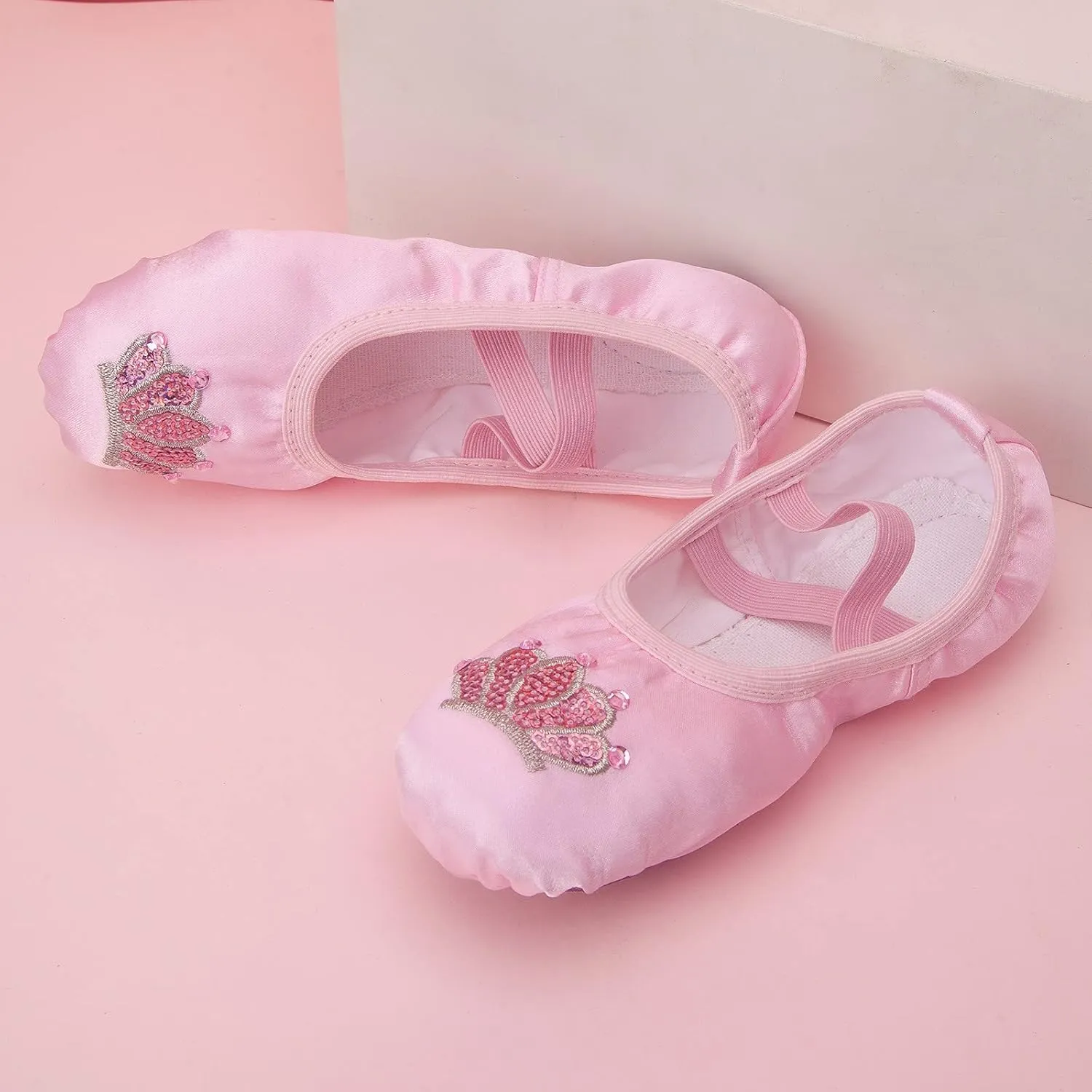 Pink Ballet Shoes Girls Satin Dance Practice Slippers Soft Lightweight with Elastic Laces for Yoga
