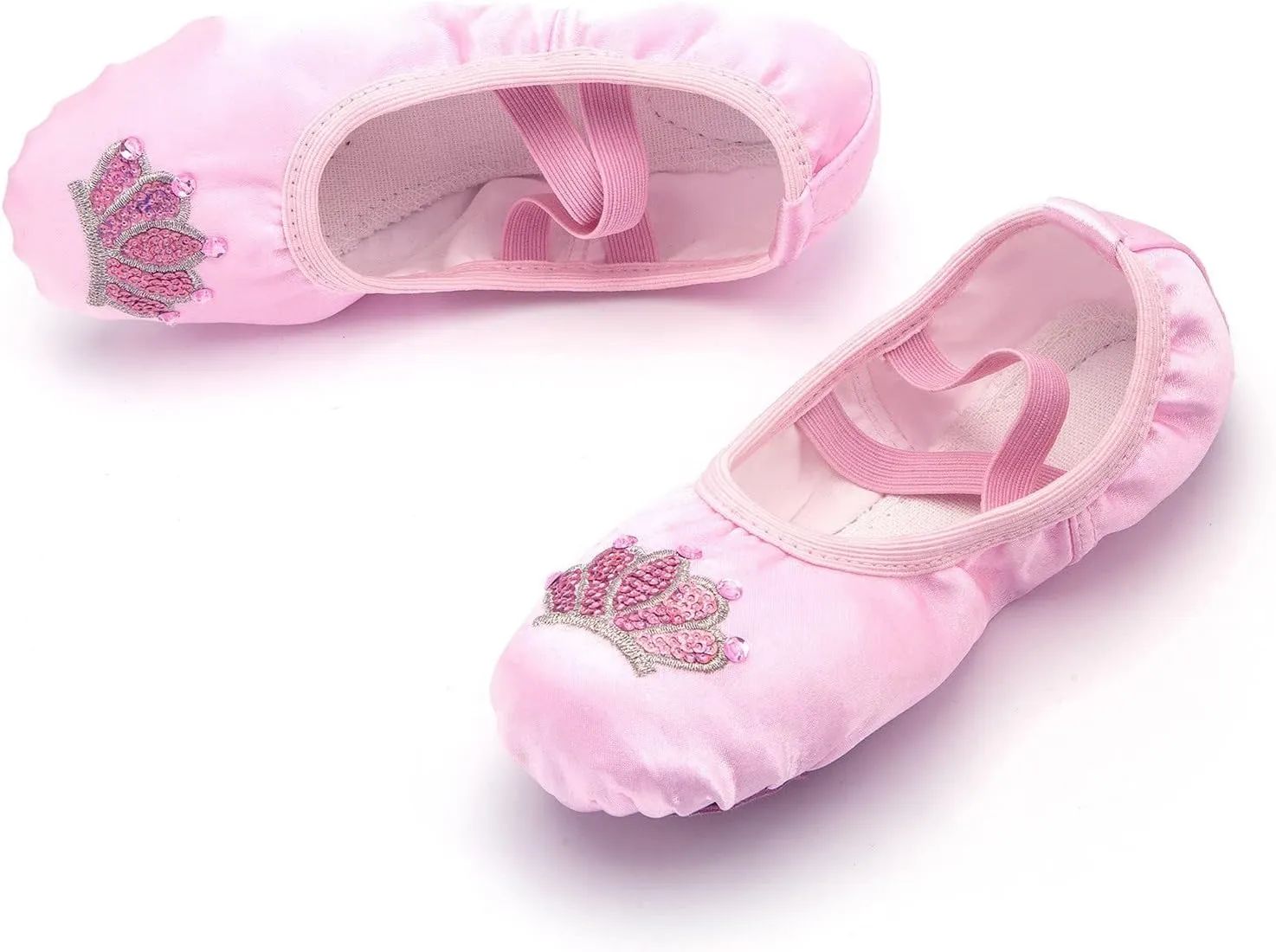 Pink Ballet Shoes Girls Satin Dance Practice Slippers Soft Lightweight with Elastic Laces for Yoga