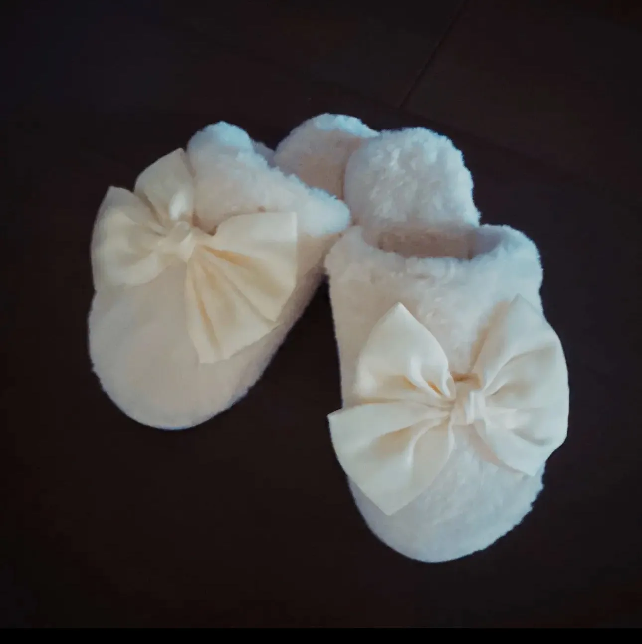 Plush Soft Slippers with Shiny Satin Bow