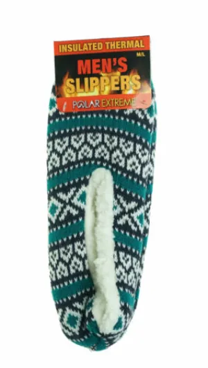Polar Extreme Heat Men's Insulated Thermal Fleece Lined Slippers Turquoise Navy