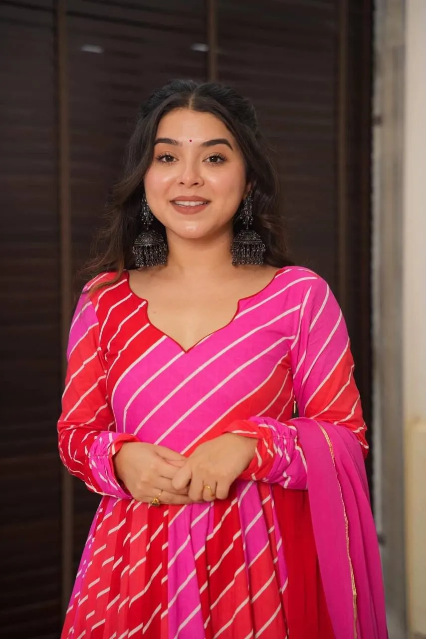 Red & Pink Bandhani Anarkali Set