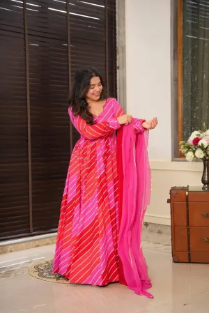 Red & Pink Bandhani Anarkali Set