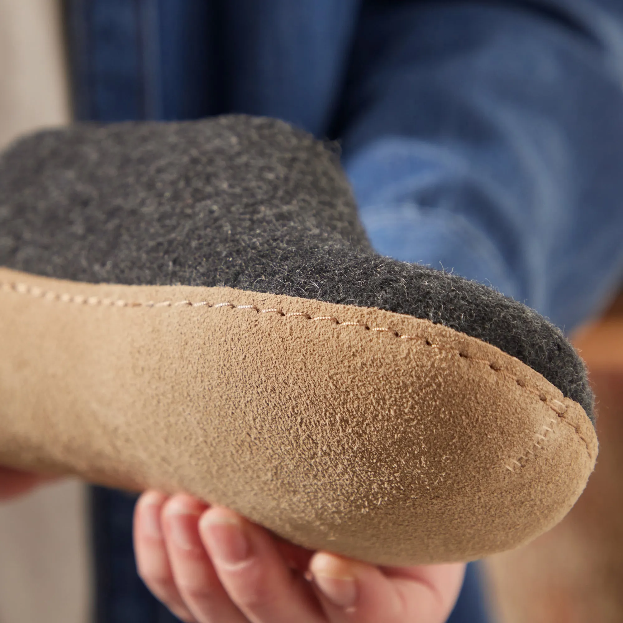 Shoe with leather sole - Charcoal