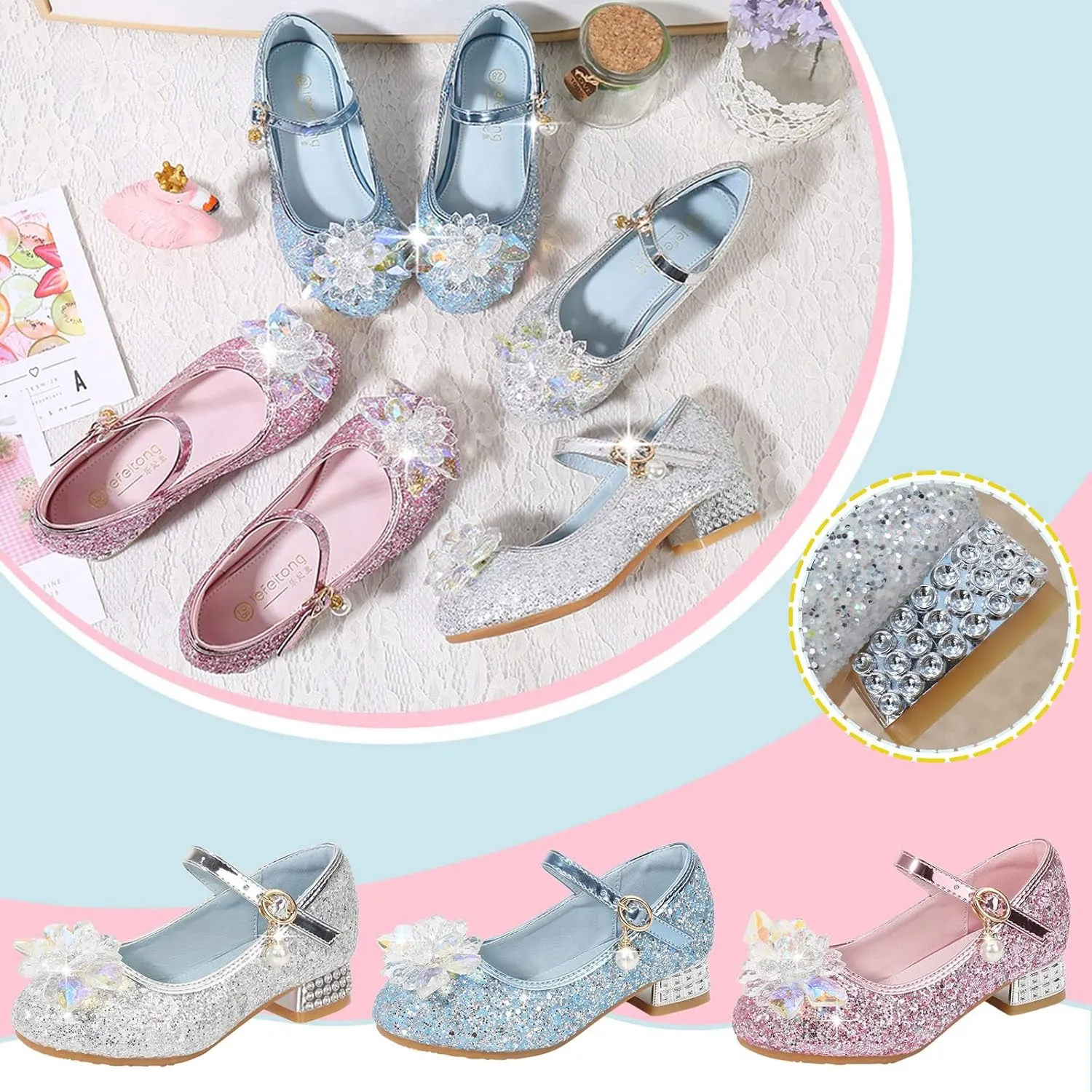 Shoes Low Heel Baby Girls Dress Shoes Cute Bowknot Sparkle Mary Jane Flower Girls Wedding Birthday Party Prom