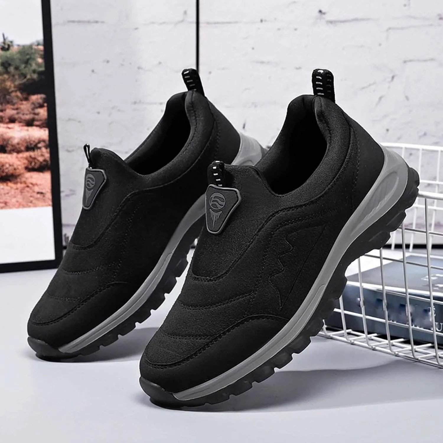Slip on Walking Shoes for Men Comfort Memory Foam Breathable Mesh Fashion Sneakers Non Slip Arch Support Cushioning Training Gym Shoes Wide Width
