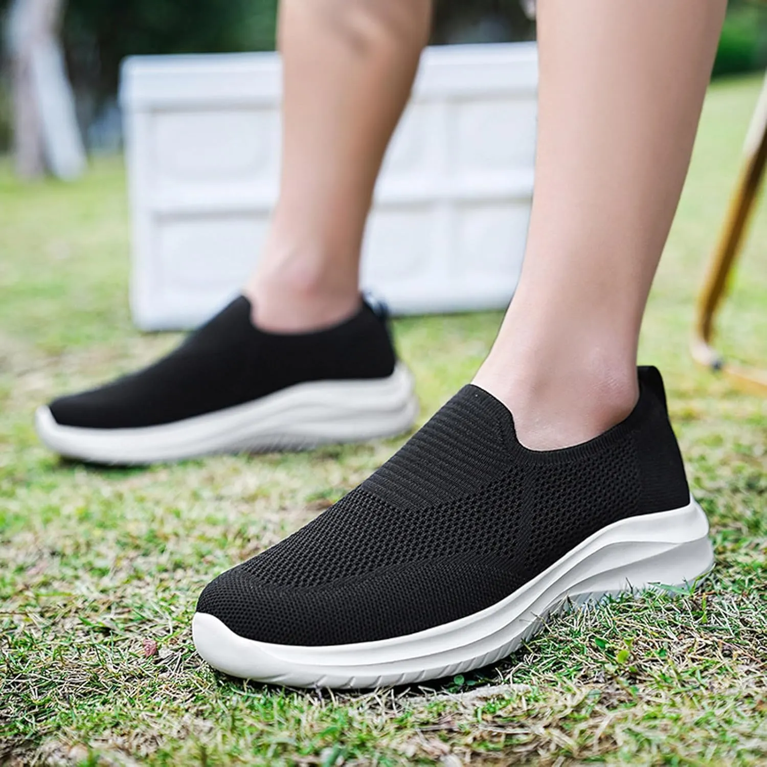 Slip on Walking Shoes for Men Comfort Memory Foam Ultra Lightweight Breathable Fashion Sneakers Non Slip Arch Support Vacation Training Gym Shoes Wide Width