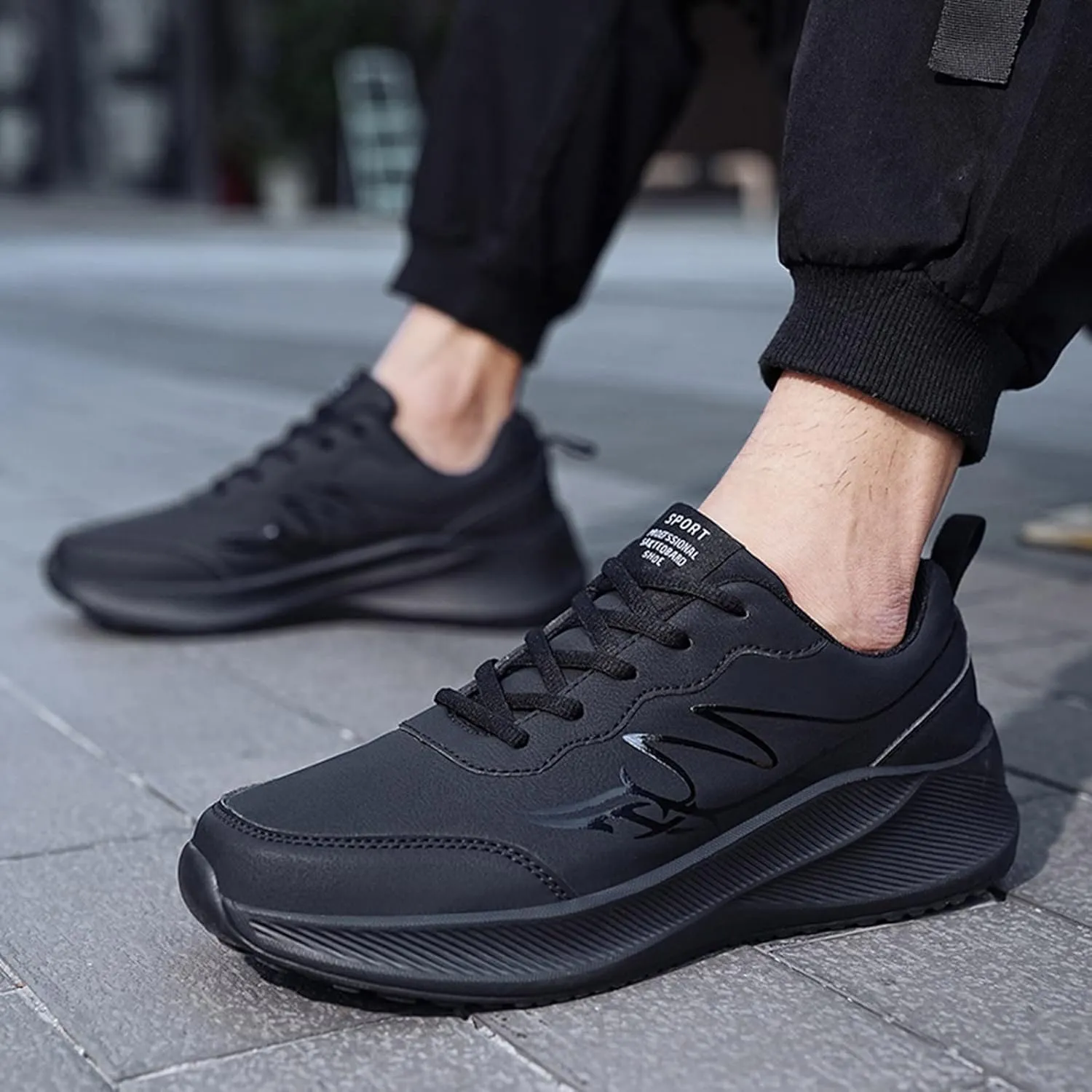 Slip on Walking Shoes for Men Comfort PU Leather Memory Foam Breathable Fashion Sneakers Non Slip Arch Support Cushioning Training Gym Shoes Wide Width