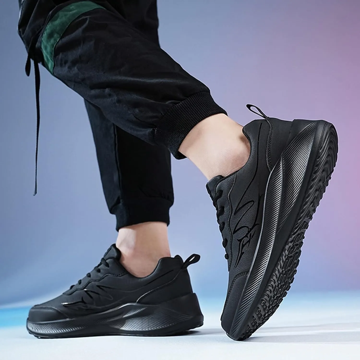 Slip on Walking Shoes for Men Comfort PU Leather Memory Foam Breathable Fashion Sneakers Non Slip Arch Support Cushioning Training Gym Shoes Wide Width