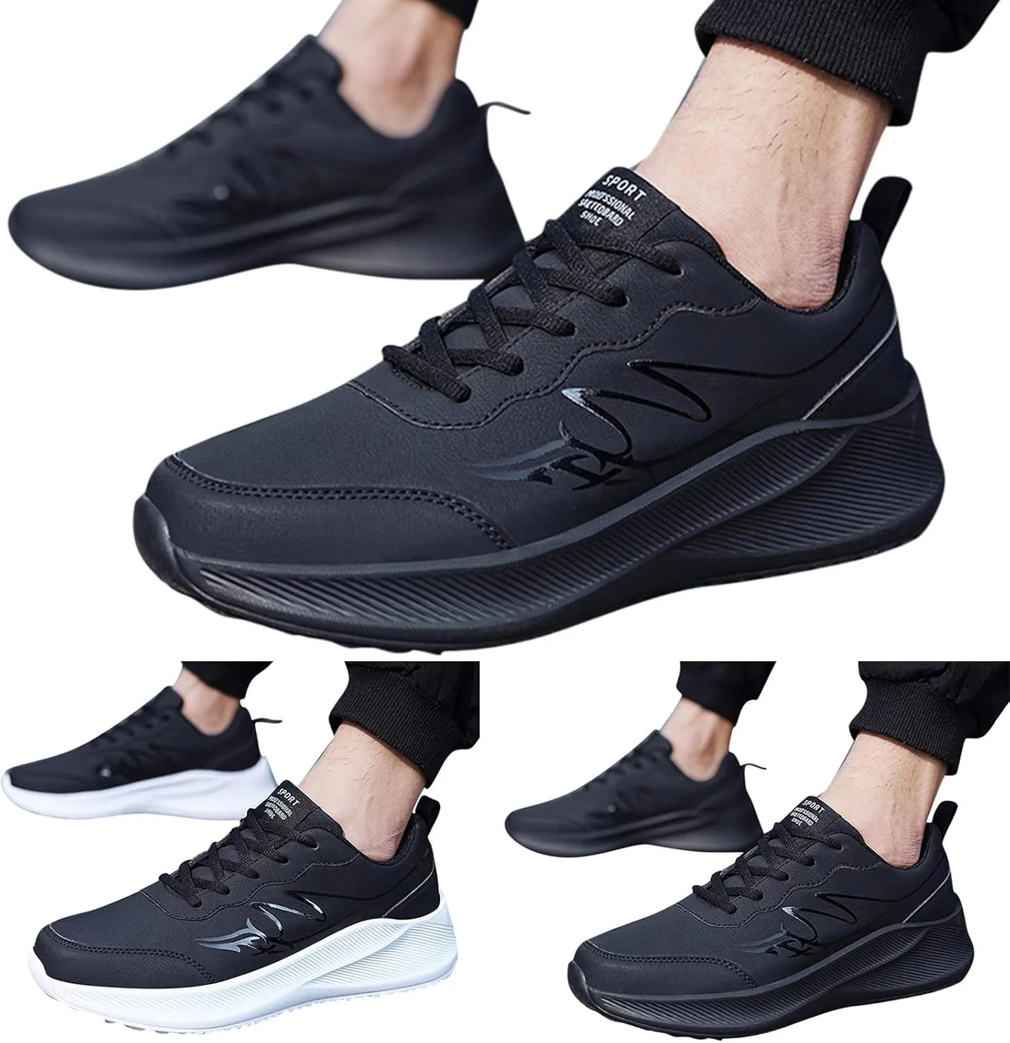 Slip on Walking Shoes for Men Comfort PU Leather Memory Foam Breathable Fashion Sneakers Non Slip Arch Support Cushioning Training Gym Shoes Wide Width