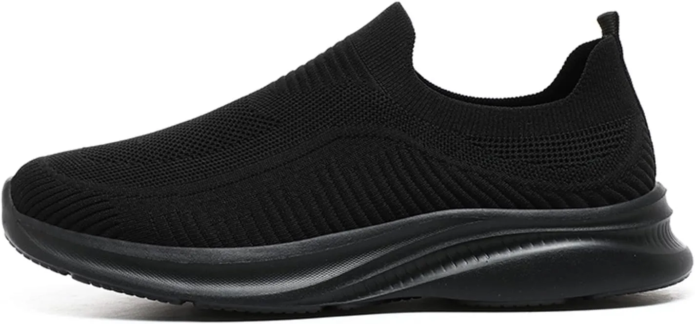Slip on Walking Shoes for Men Comfy Knitted Memory Foam Breathable Fashion Sneakers Non Slip Arch Support Vacation Training Gym Shoes Wide Width