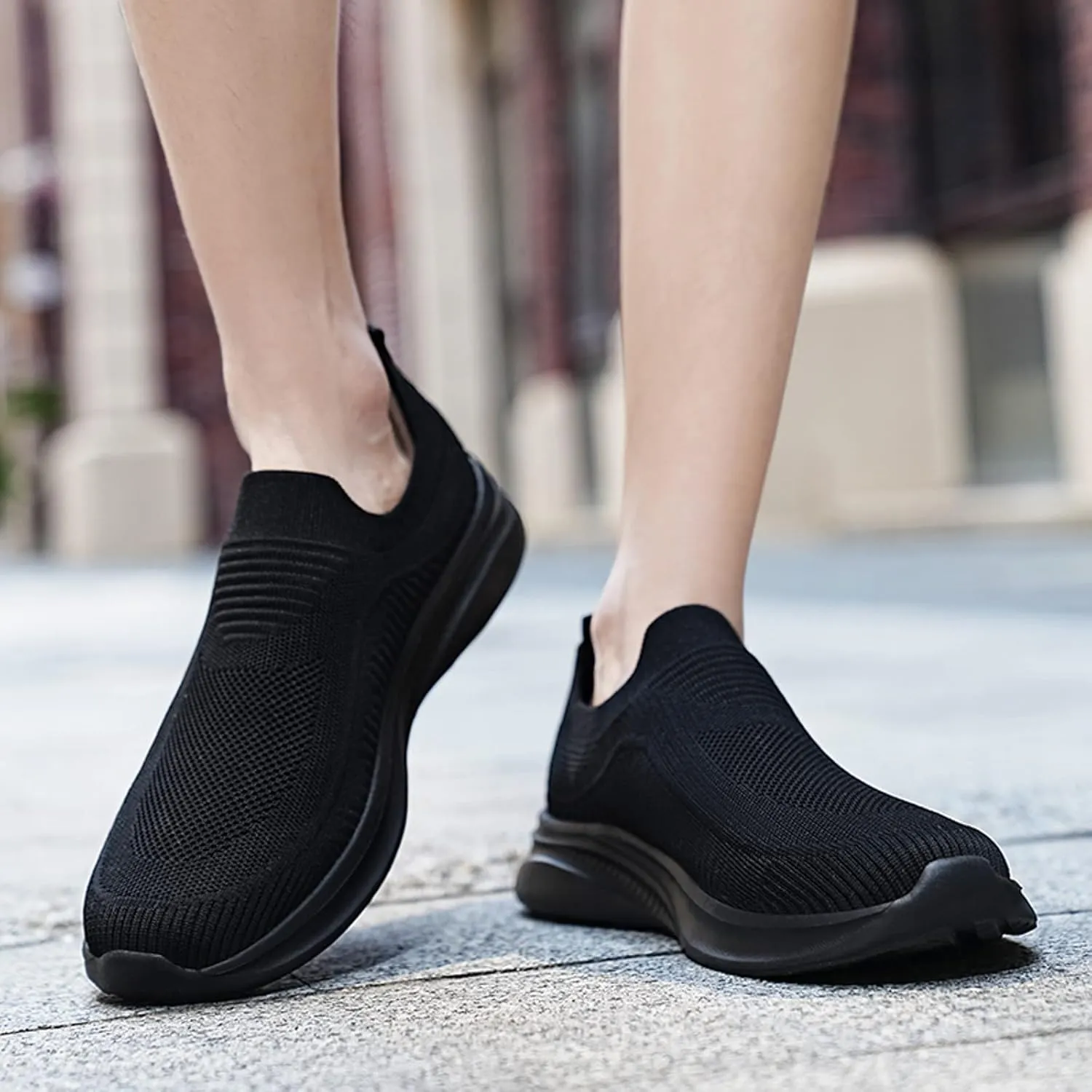 Slip on Walking Shoes for Men Comfy Knitted Memory Foam Breathable Fashion Sneakers Non Slip Arch Support Vacation Training Gym Shoes Wide Width