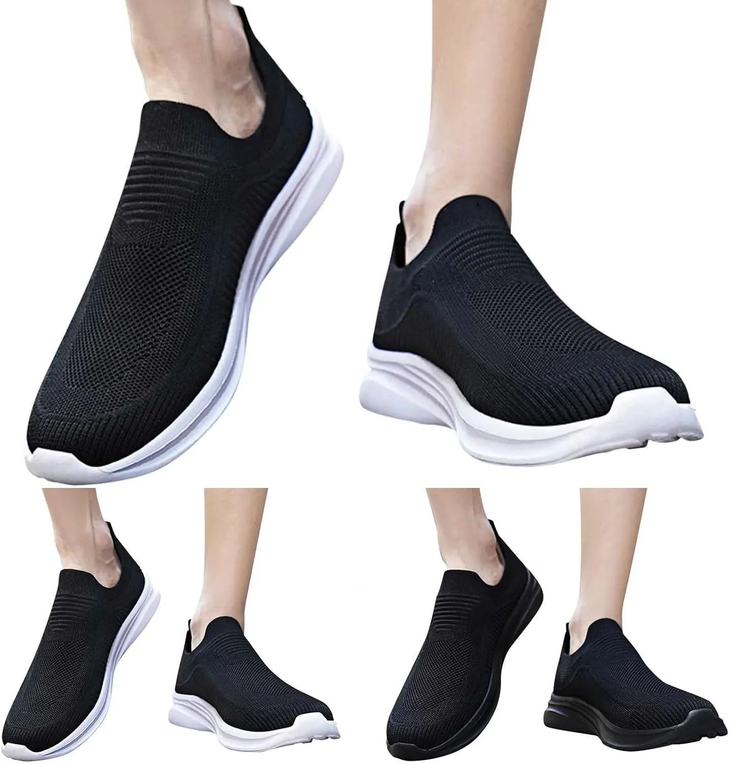 Slip on Walking Shoes for Men Comfy Knitted Memory Foam Breathable Fashion Sneakers Non Slip Arch Support Vacation Training Gym Shoes Wide Width
