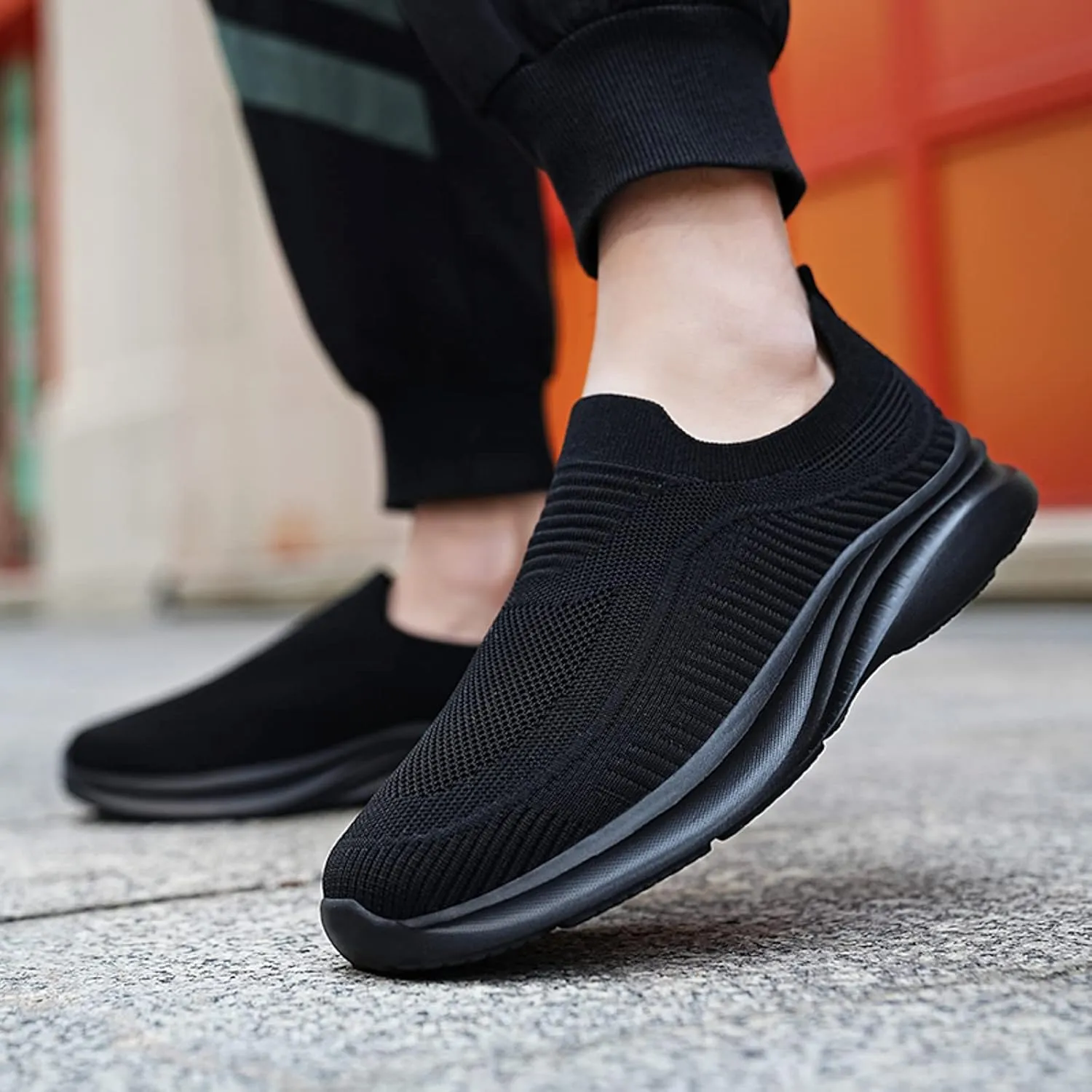 Slip on Walking Shoes for Men Comfy Knitted Memory Foam Breathable Fashion Sneakers Non Slip Arch Support Vacation Training Gym Shoes Wide Width