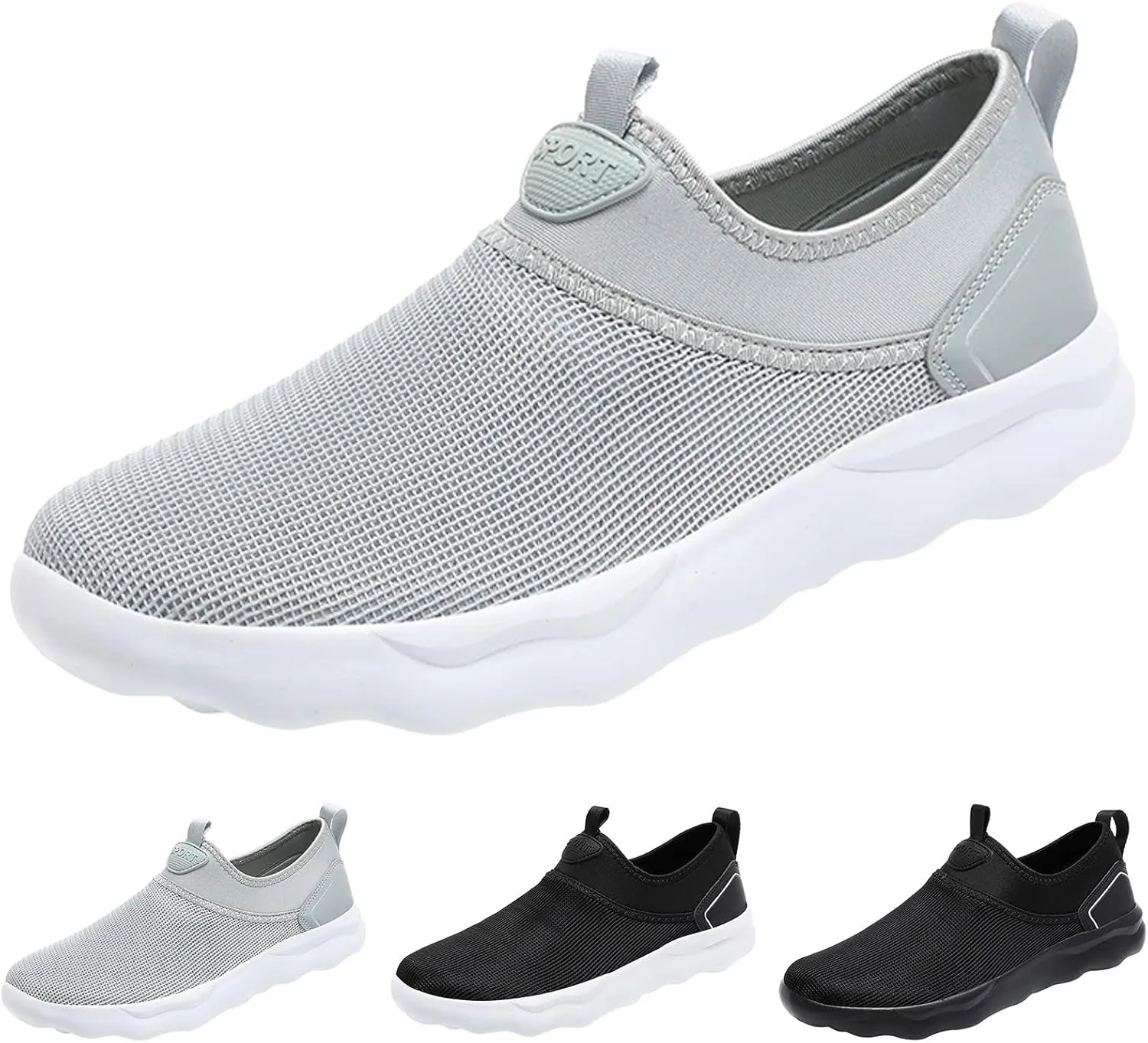 Slip on Walking Shoes for Men Comfy Knitted Memory Foam Breathable Mesh Fashion Sneakers Non Slip Arch Support Cushioning Training Gym Shoes Wide Width