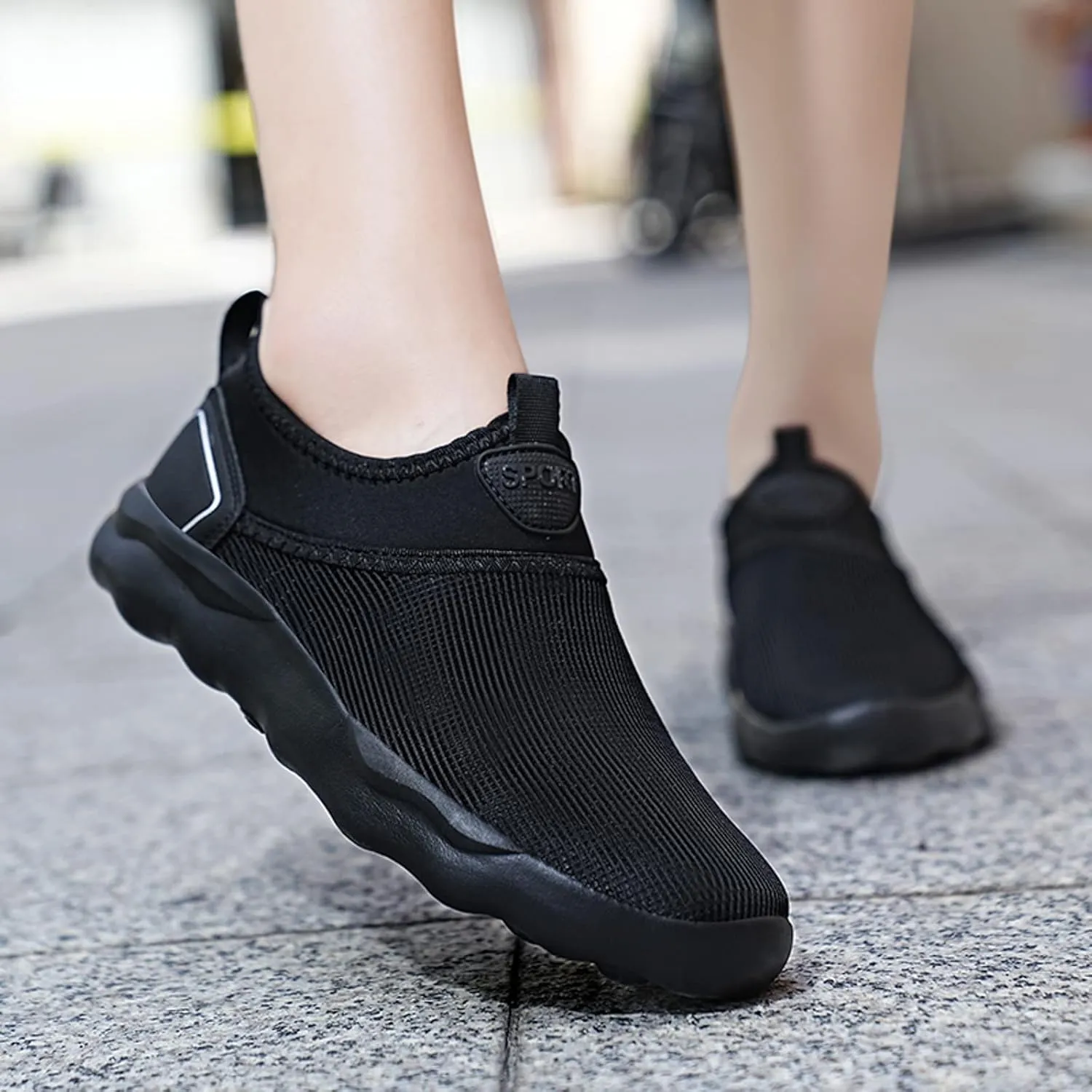 Slip on Walking Shoes for Men Comfy Knitted Memory Foam Breathable Mesh Fashion Sneakers Non Slip Arch Support Cushioning Training Gym Shoes Wide Width