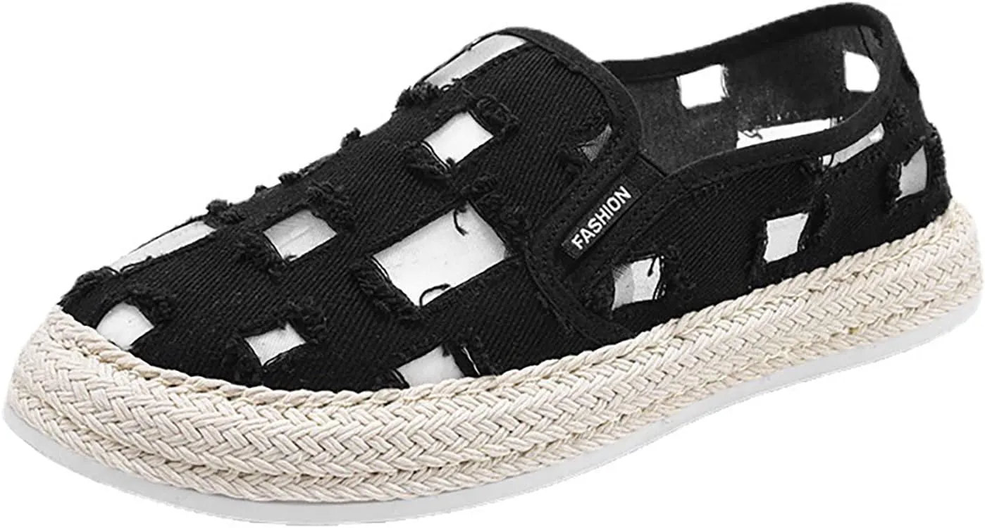 Slip on Walking Shoes for Men Ripped Denim Casual Dressy Memory Foam Breathable Lightweight Fashion Sneakers Non Slip Arch Support Cushioning Training Gym Shoes Wide Width