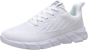 Slip on Walking Shoes for Women Dressy Knitted Non Slip Vintage Wide Running Shoes Breathable Mesh Sports Workout Tennis Shoes Fashion Lace Up Sneakers