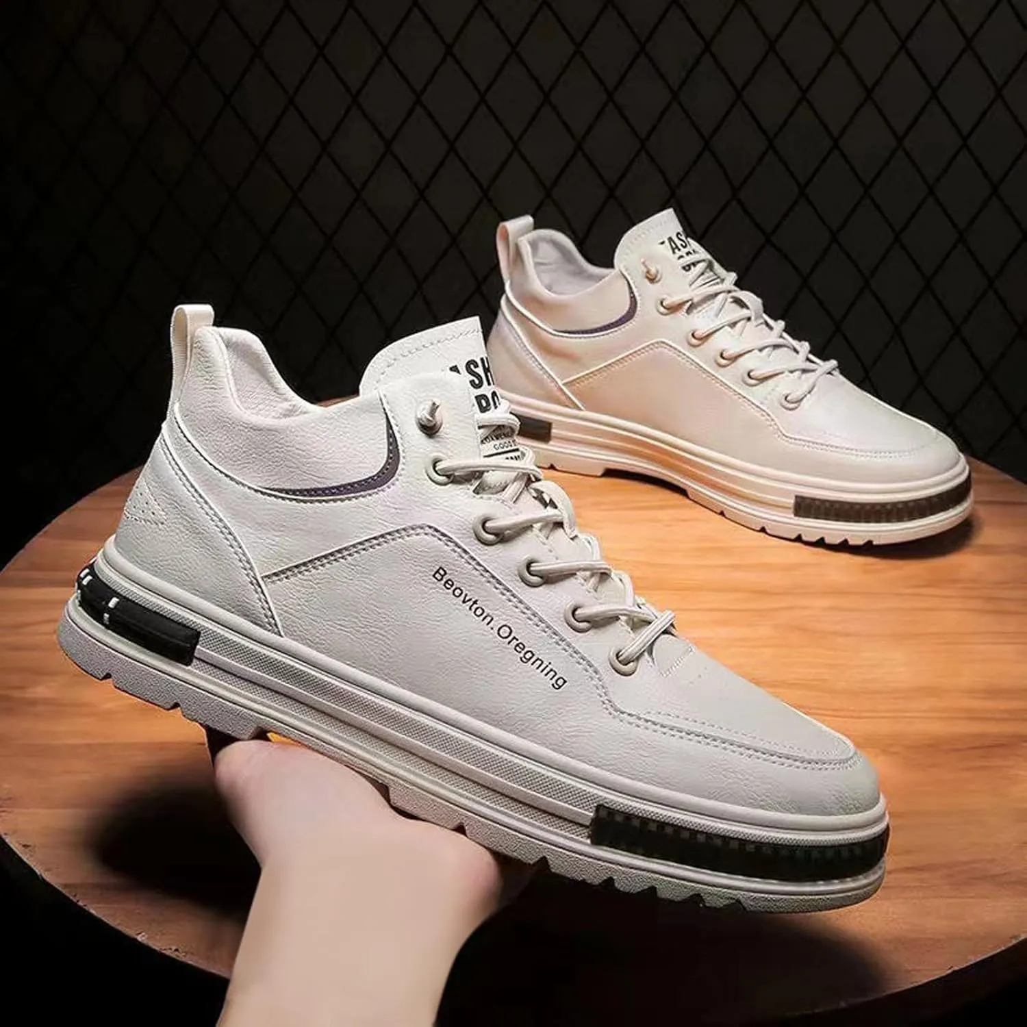 Slip on Walking Shoes Men Comfortable PU Leather Memory Foam Breathable Fashion Sneakers Non Slip Arch Support Cushioning Training Gym Shoes Wide Width