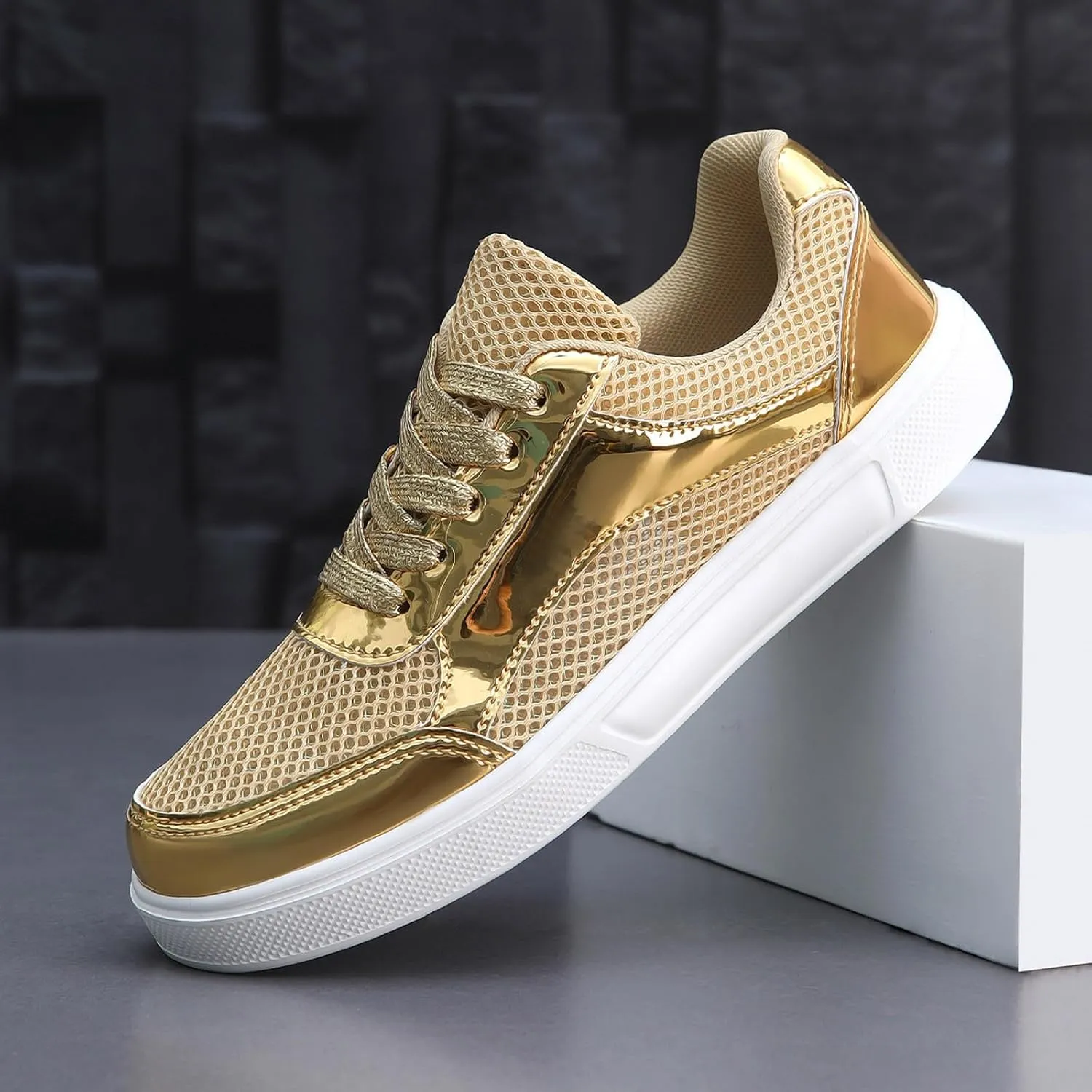 Slip on Walking Shoes Women Dressy PU Leather Non Slip Comfortable Running Shoes Breathable Mesh Sports Workout Tennis Shoes Lightweight Fashion Sneakers