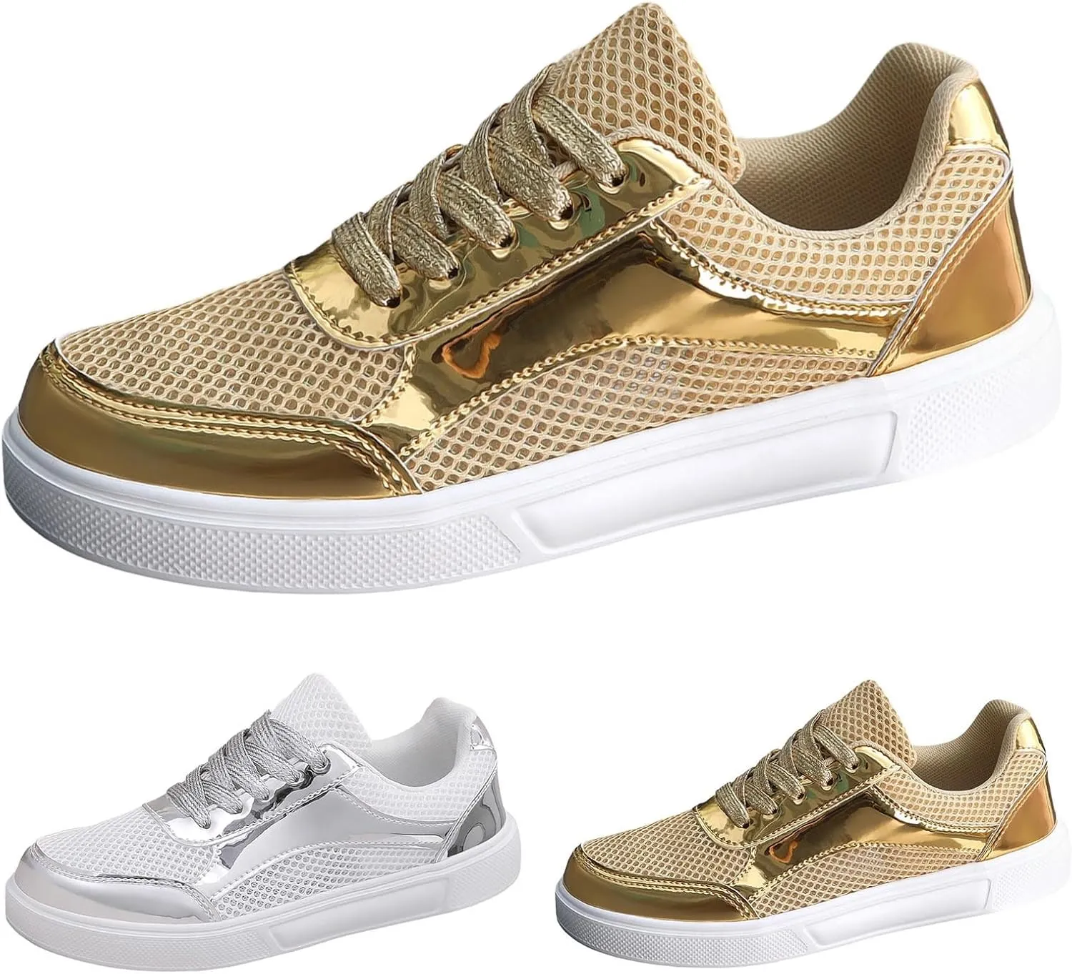 Slip on Walking Shoes Women Dressy PU Leather Non Slip Comfortable Running Shoes Breathable Mesh Sports Workout Tennis Shoes Lightweight Fashion Sneakers