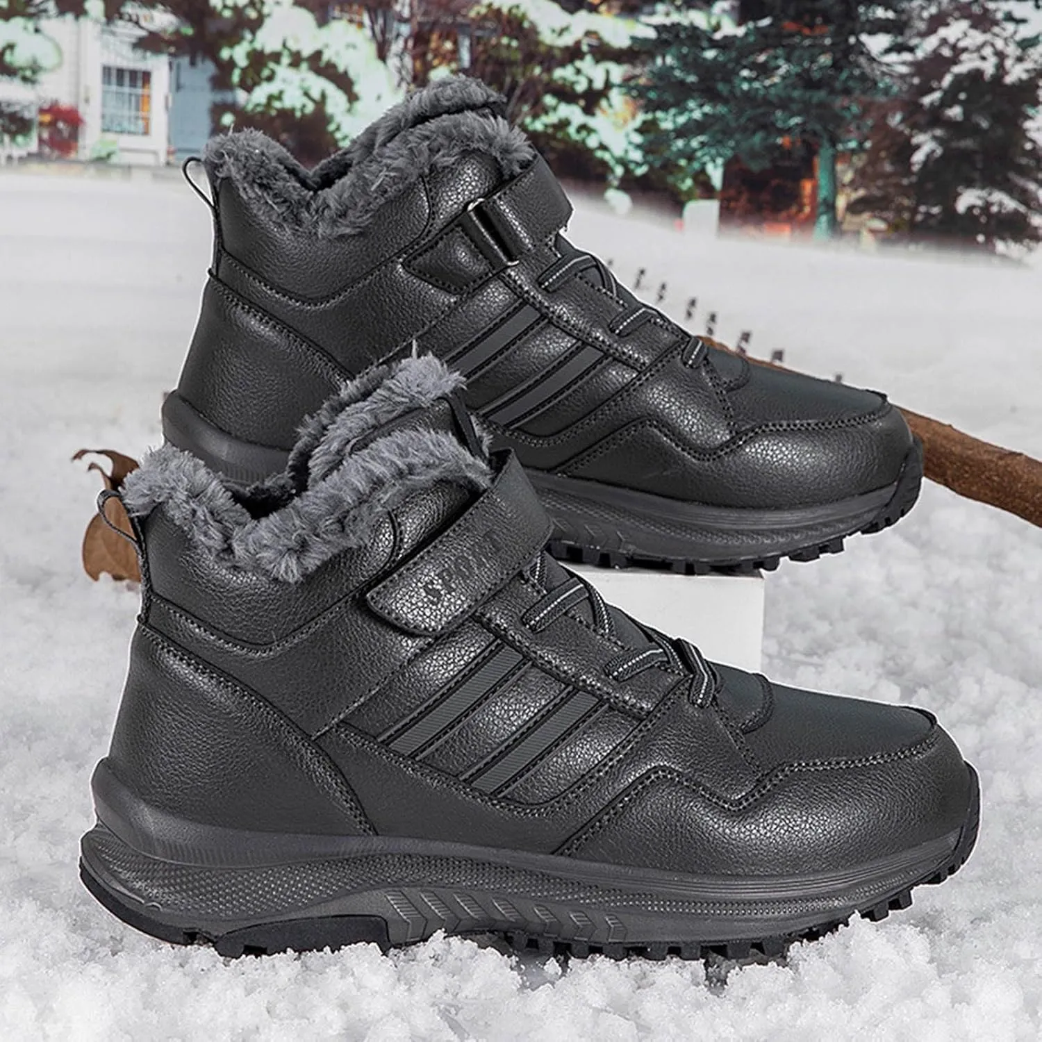 Slip on Walking Shoes Women Non Slip Memory Foam Arch Support Running Shoes Faux Furry Lined PU Leather Sports Workout Tennis Shoes Lightweight Sneakers Indoor Outdoor