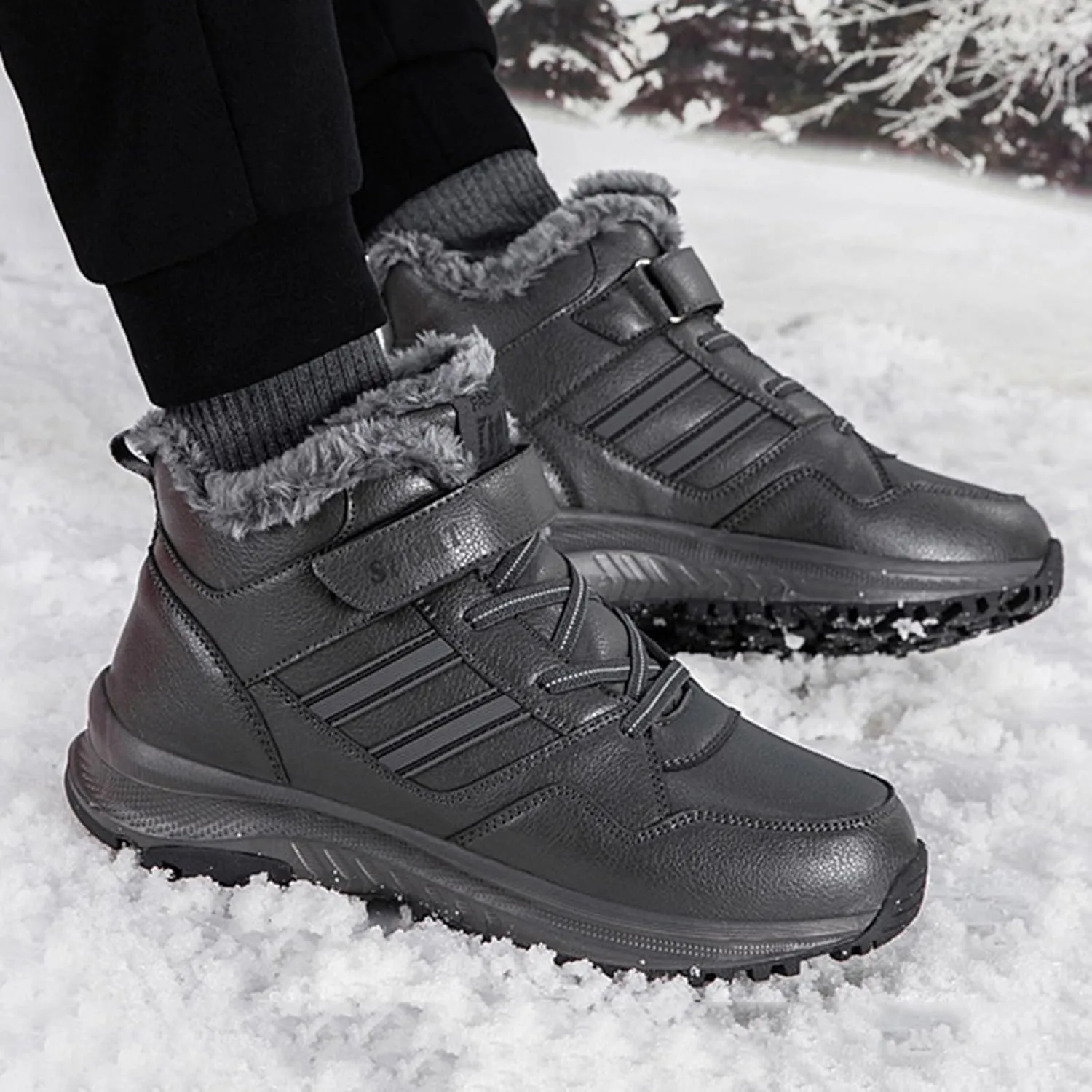 Slip on Walking Shoes Women Non Slip Memory Foam Arch Support Running Shoes Faux Furry Lined PU Leather Sports Workout Tennis Shoes Lightweight Sneakers Indoor Outdoor
